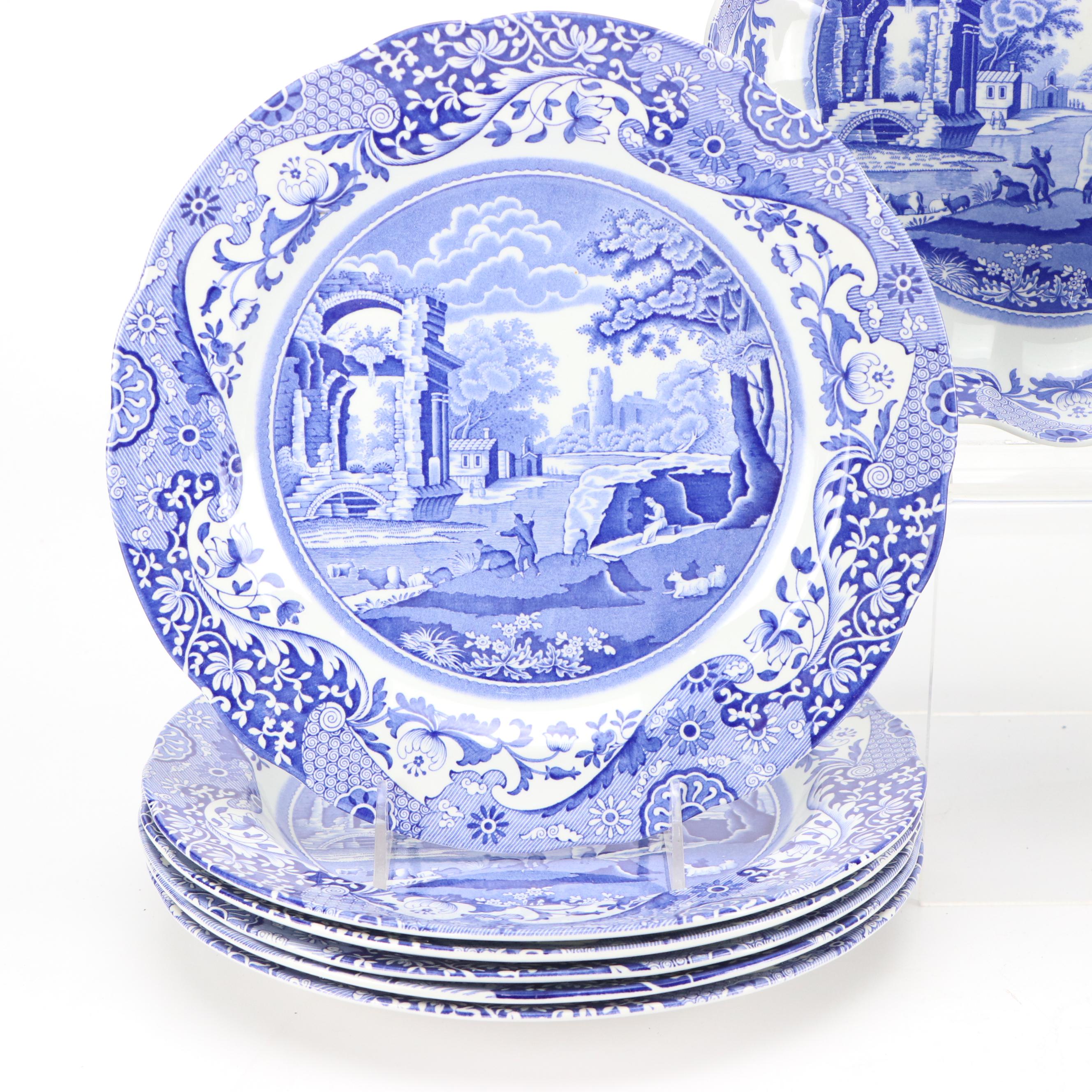 Spode "Italian" Blue and White Ceramic Dinnerware and Serving Pieces