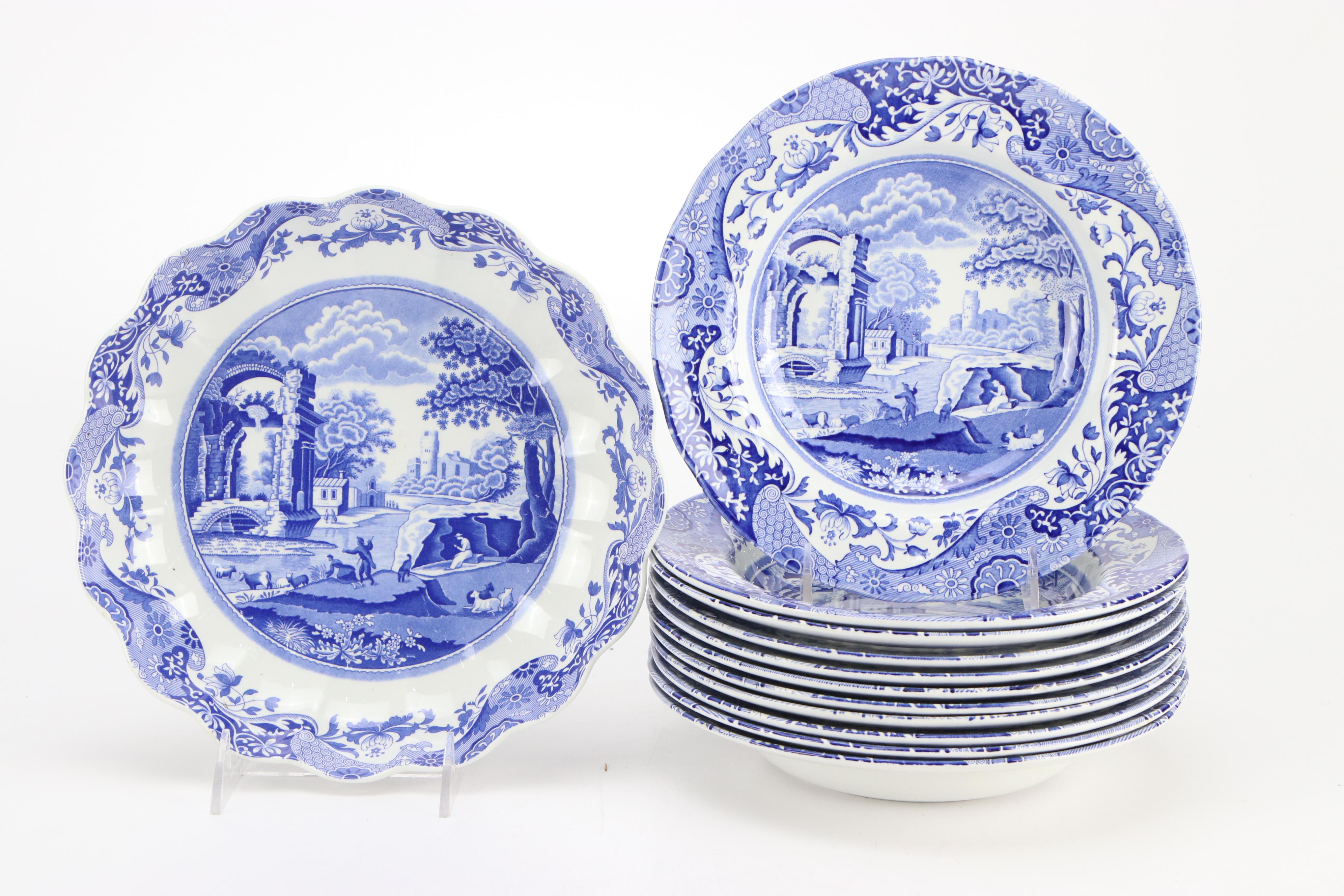 Spode "Italian" Blue and White Ceramic Dinnerware and Serving Pieces