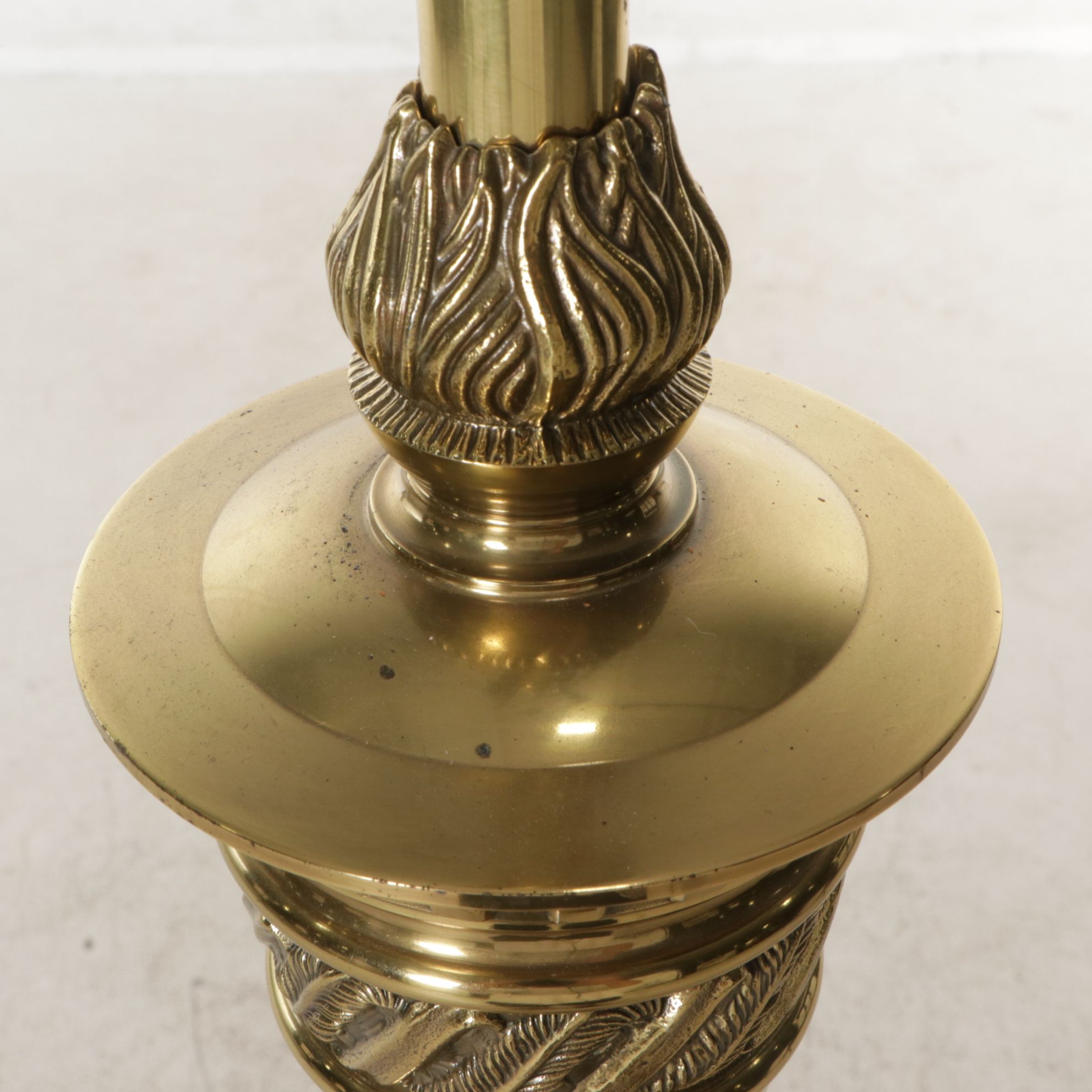 Stiffel Neoclassical Brass Floor Lamp with Pleated Fabric Shade