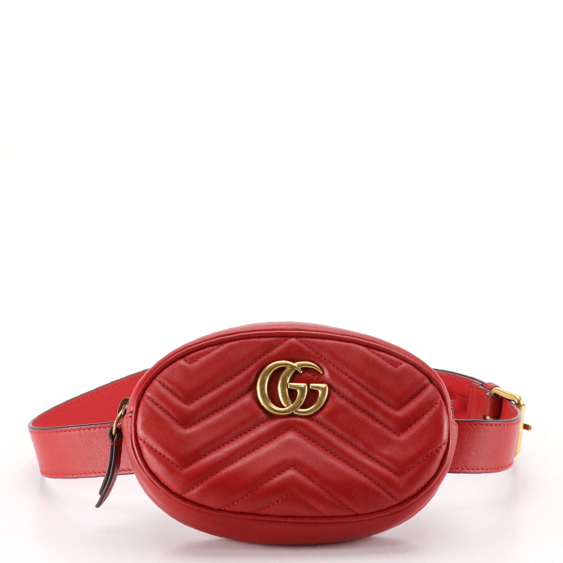 Gucci GG Marmont Belt Bag in Red Chevron Matelassé Leather
