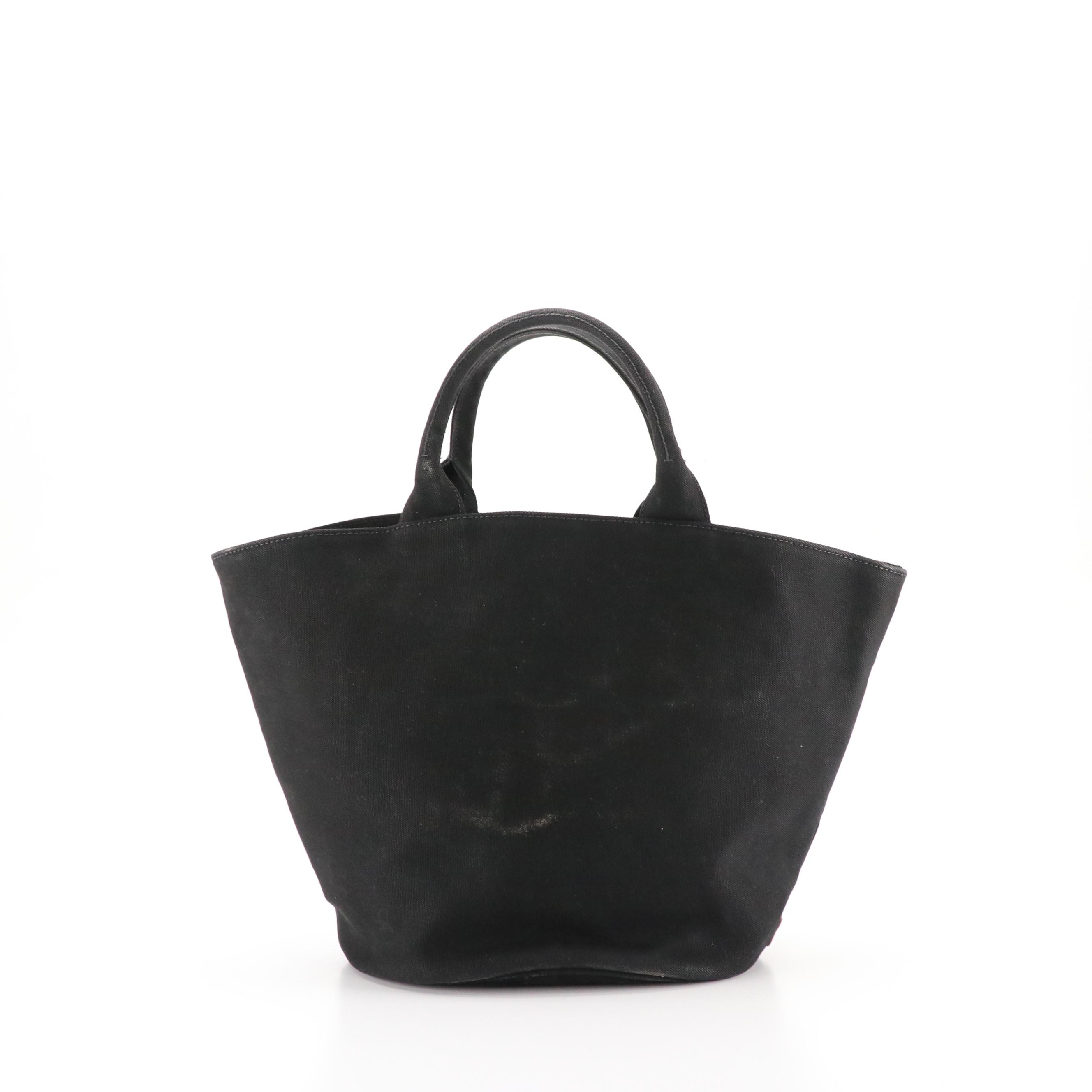 Prada Bucket Shopping Two-Way Tote in Black Canapa Logo Canvas