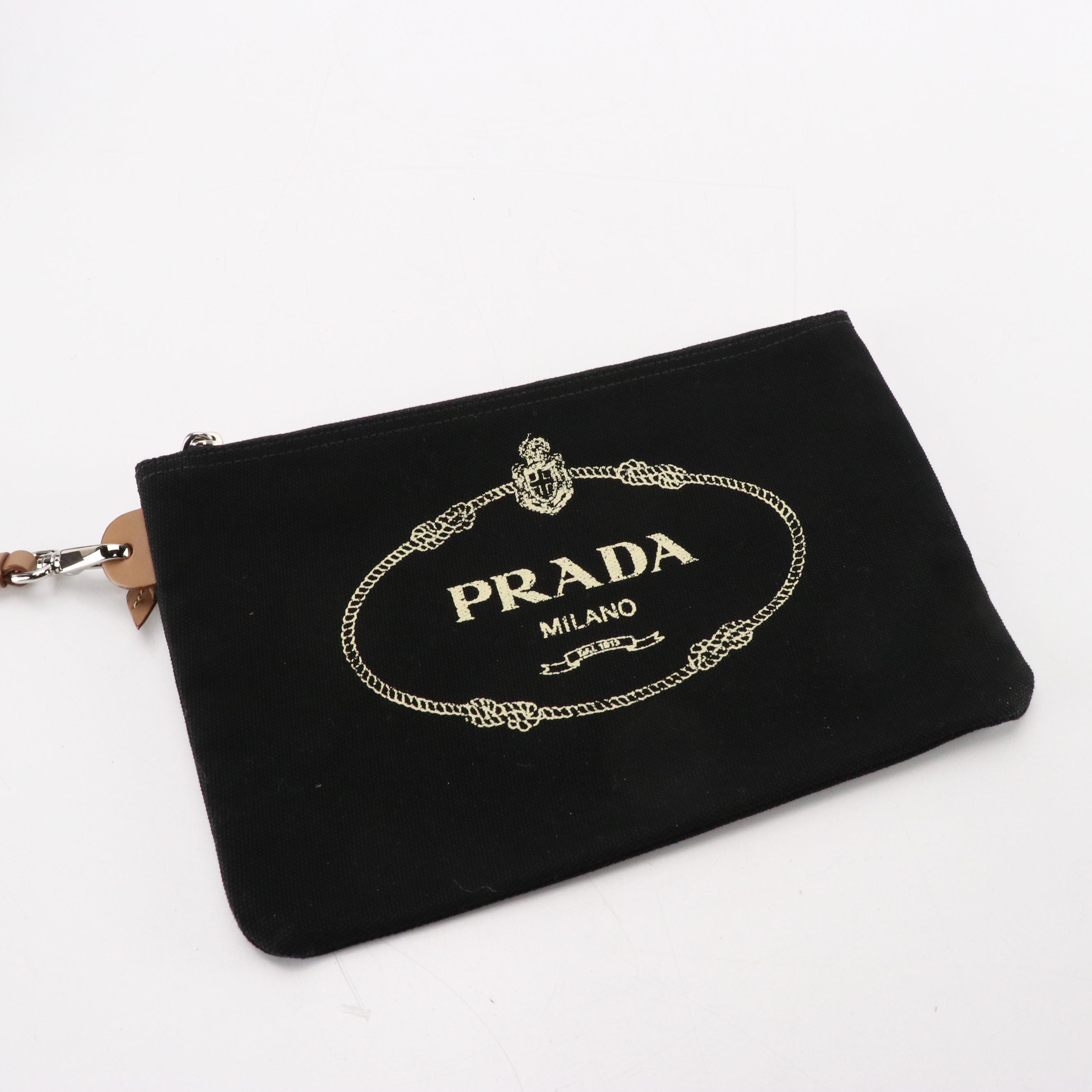 Prada Bucket Shopping Two-Way Tote in Black Canapa Logo Canvas