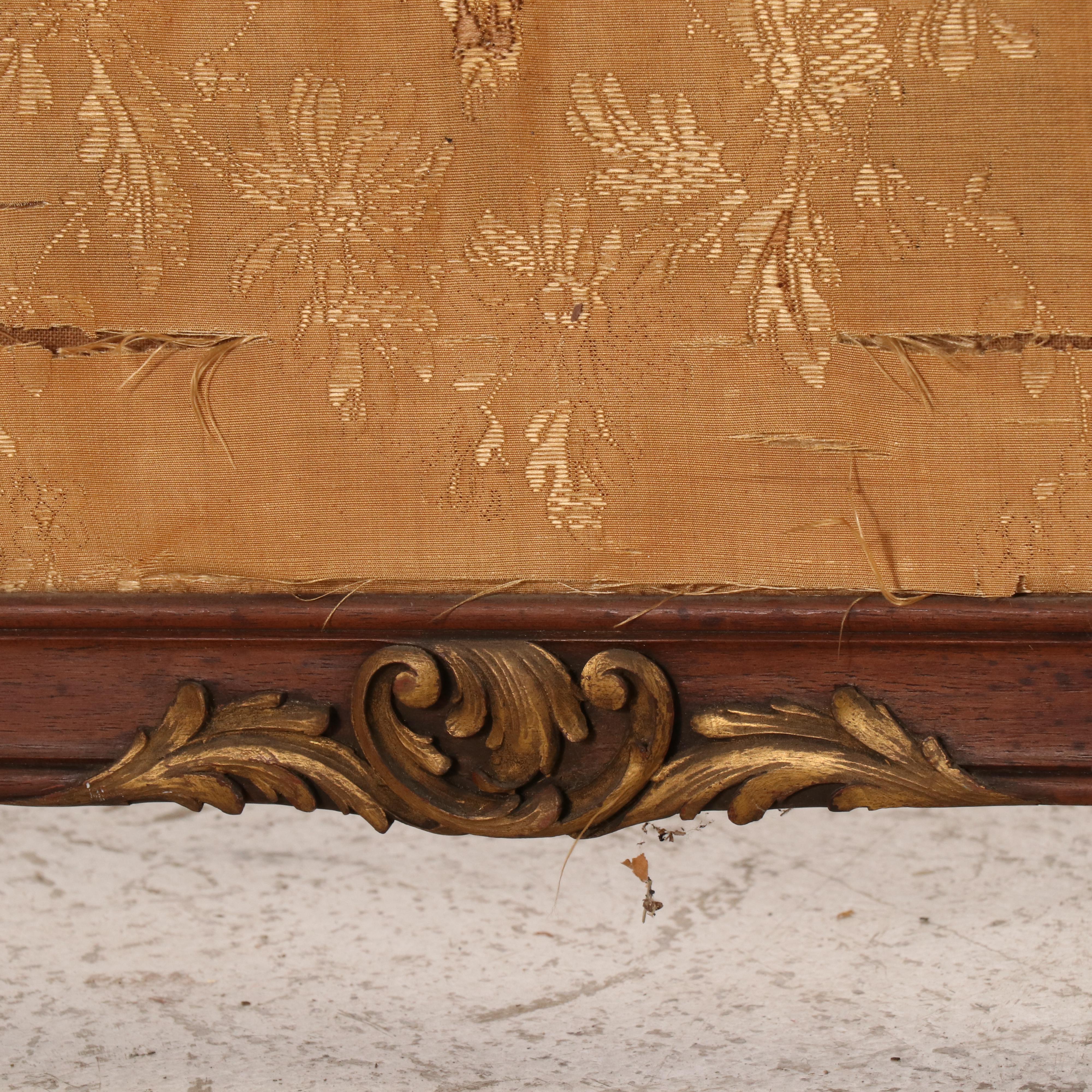 Antique Louis XV Style Three-Panel Silk Dressing Screen