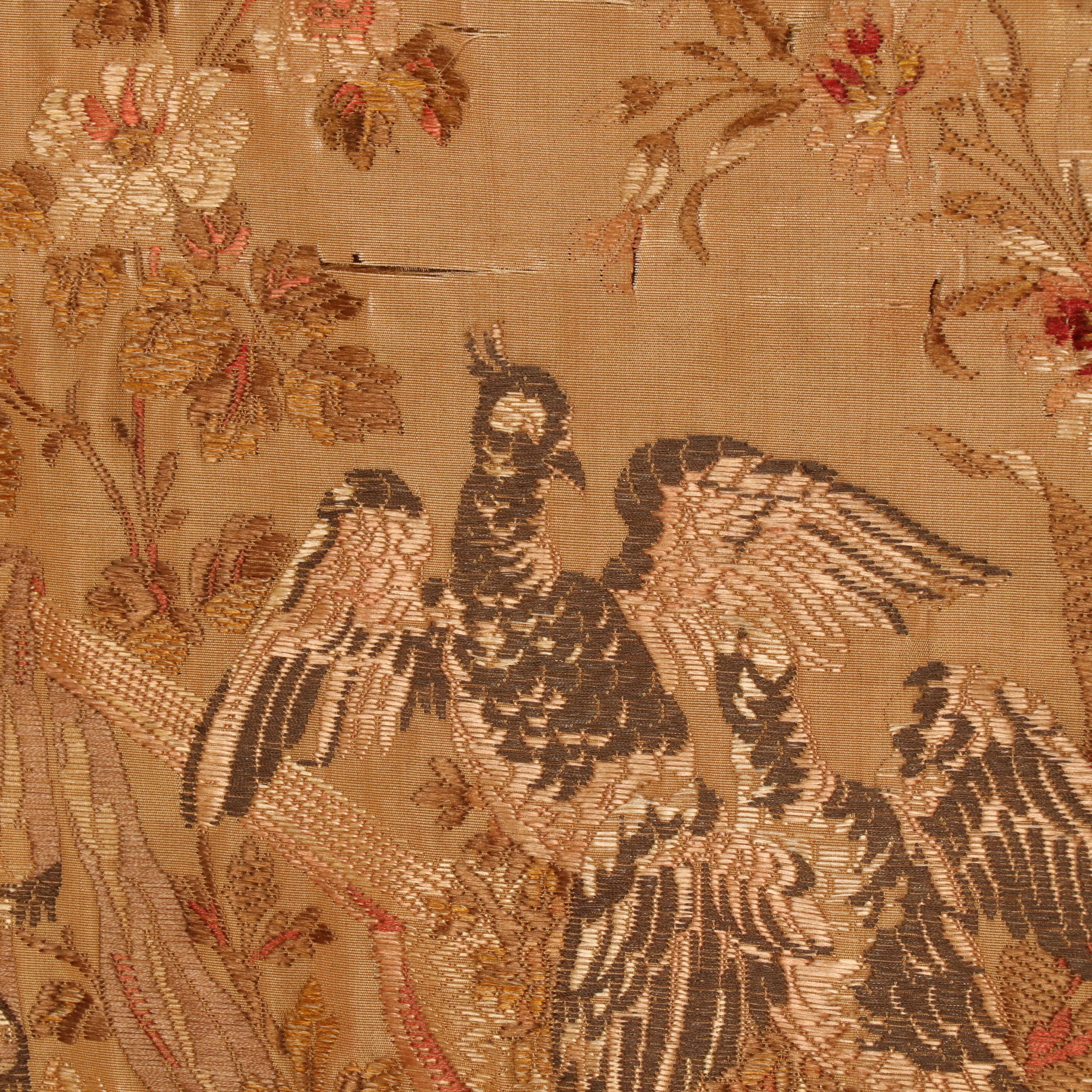 Antique Louis XV Style Three-Panel Silk Dressing Screen