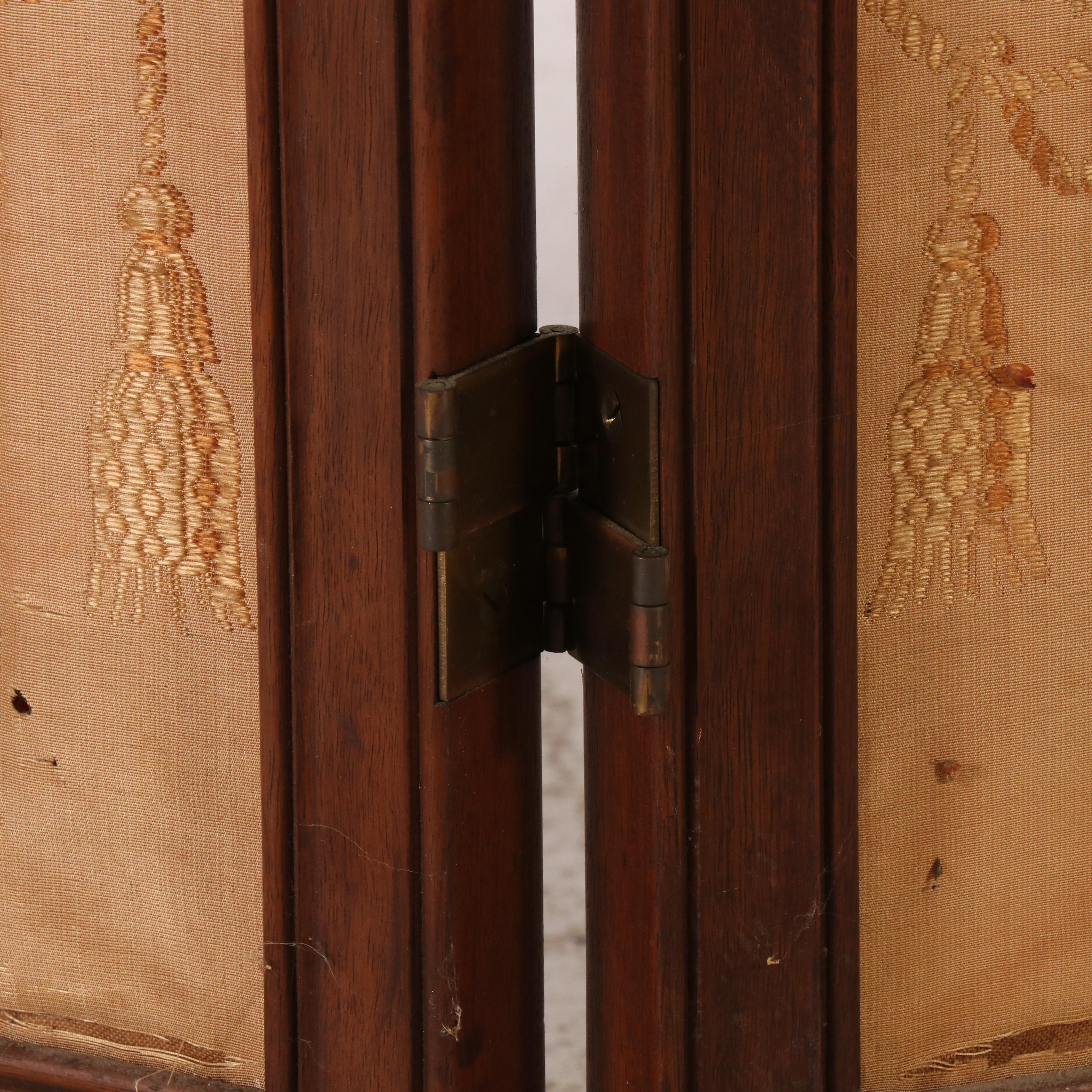 Antique Louis XV Style Three-Panel Silk Dressing Screen