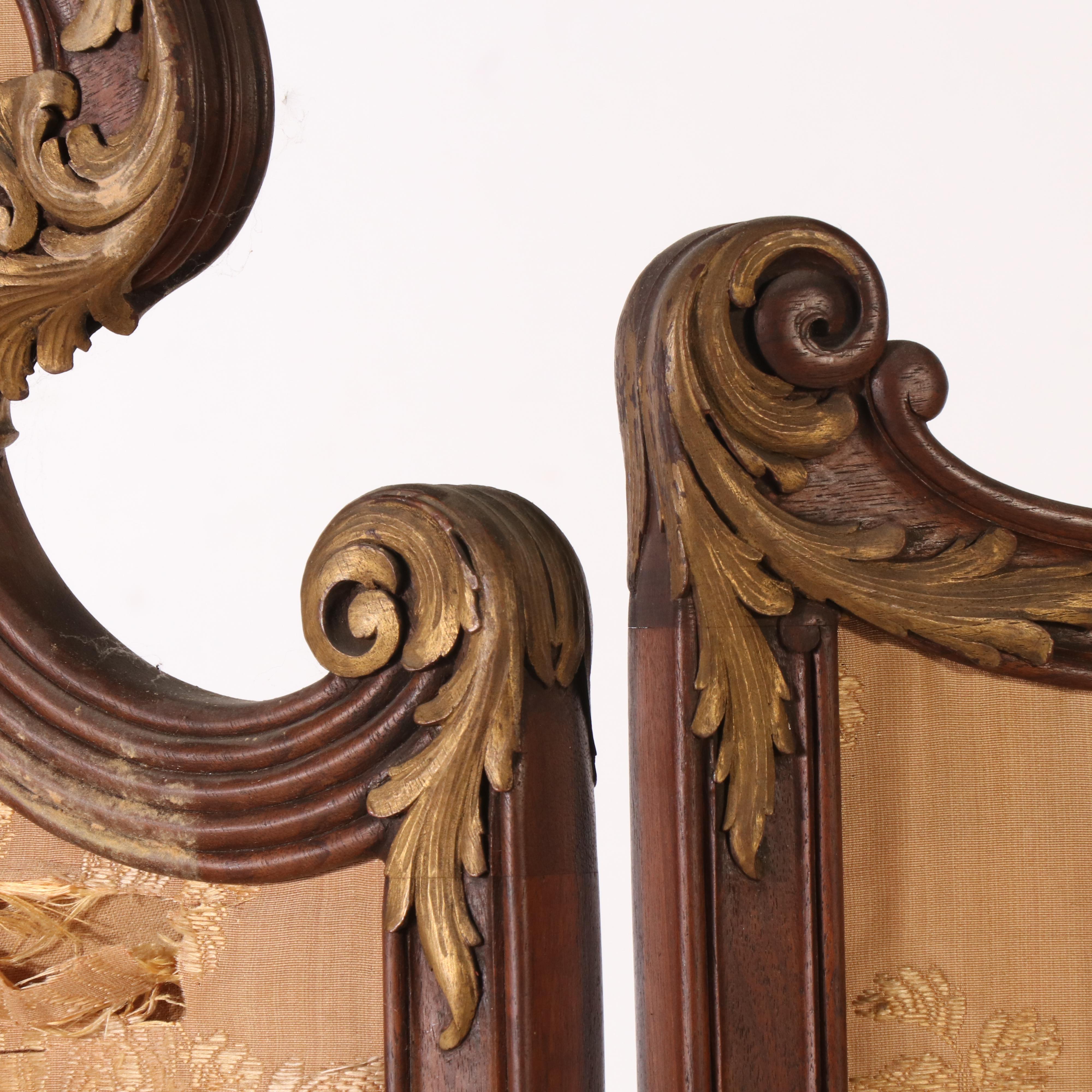 Antique Louis XV Style Three-Panel Silk Dressing Screen