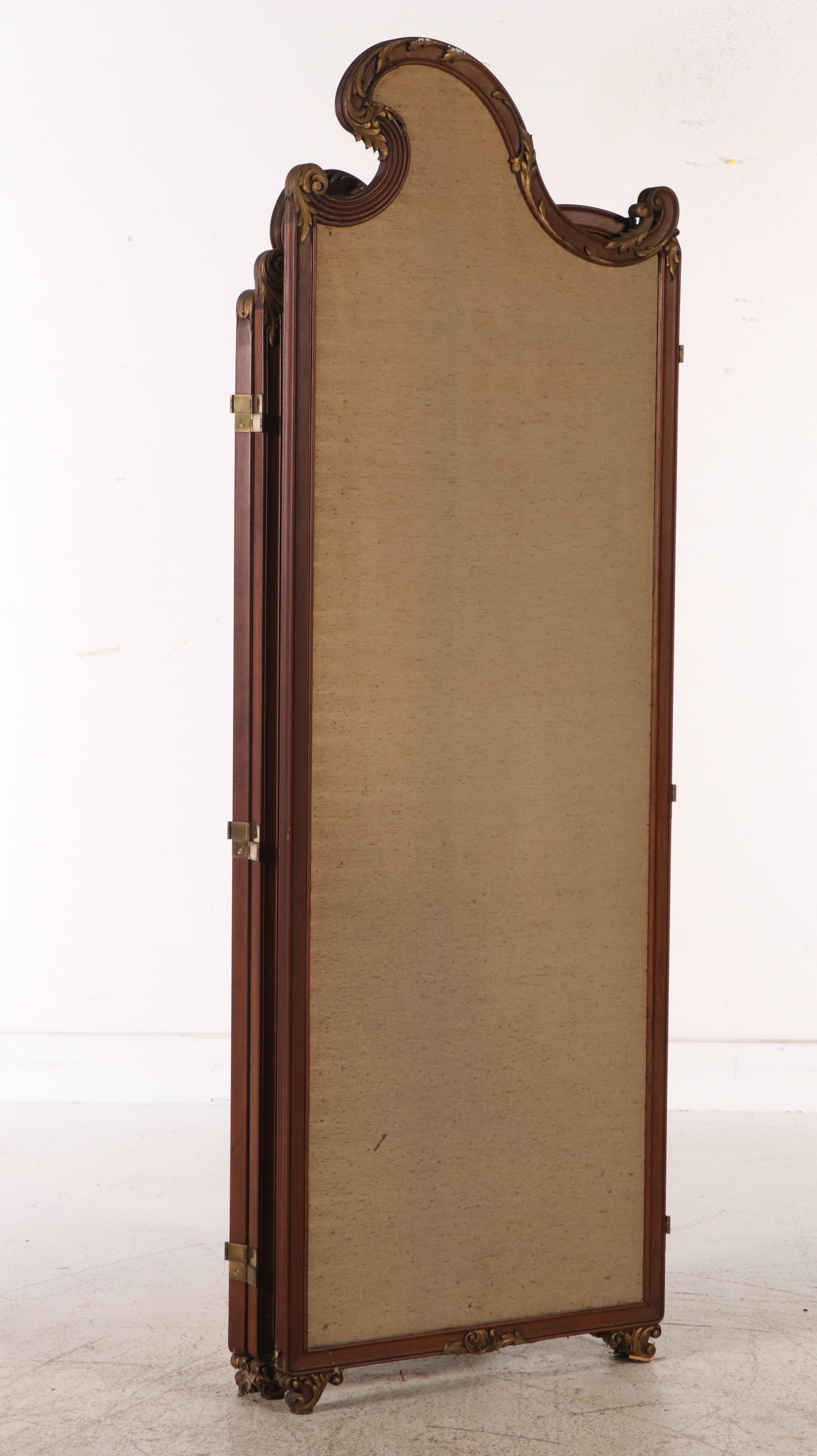 Antique Louis XV Style Three-Panel Silk Dressing Screen