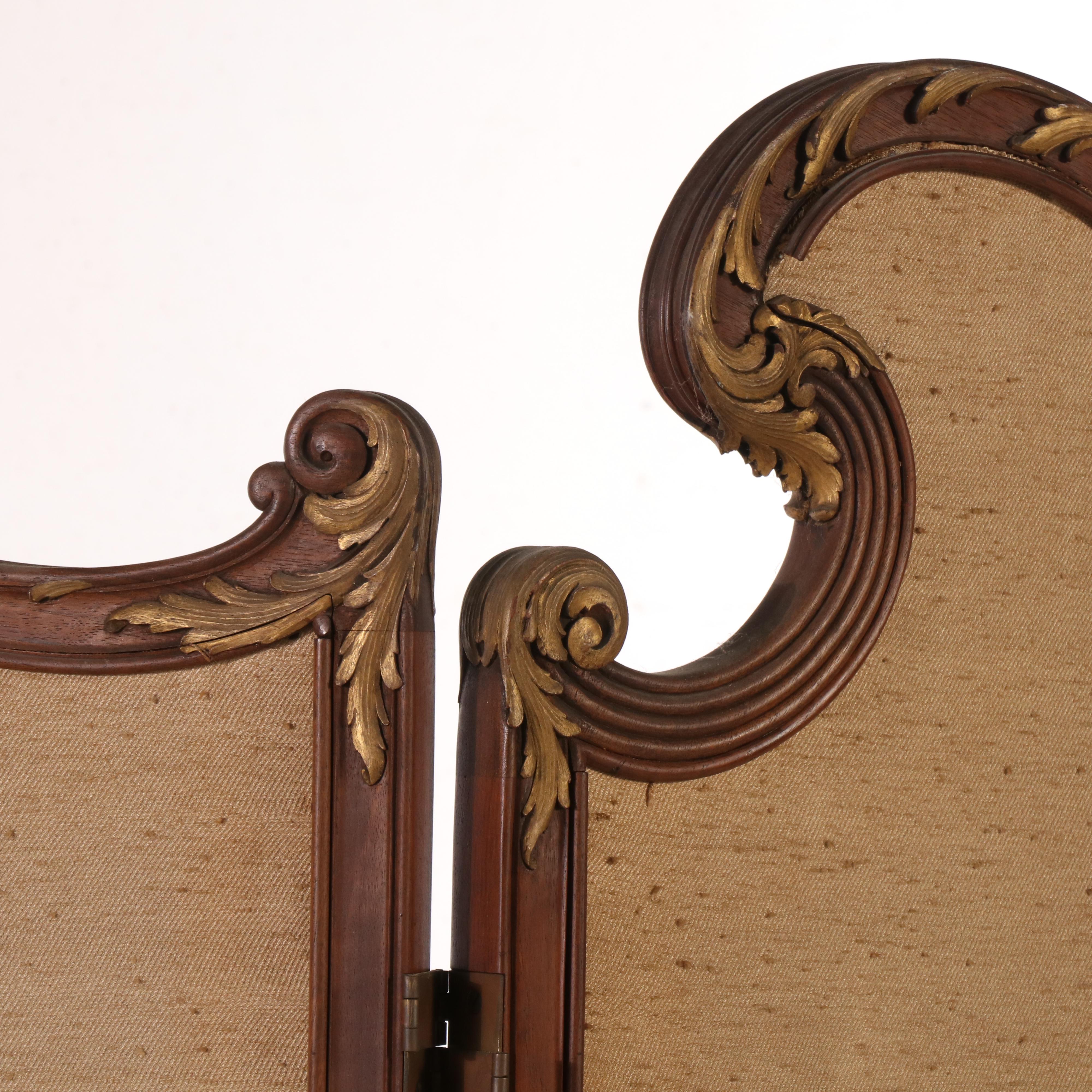 Antique Louis XV Style Three-Panel Silk Dressing Screen