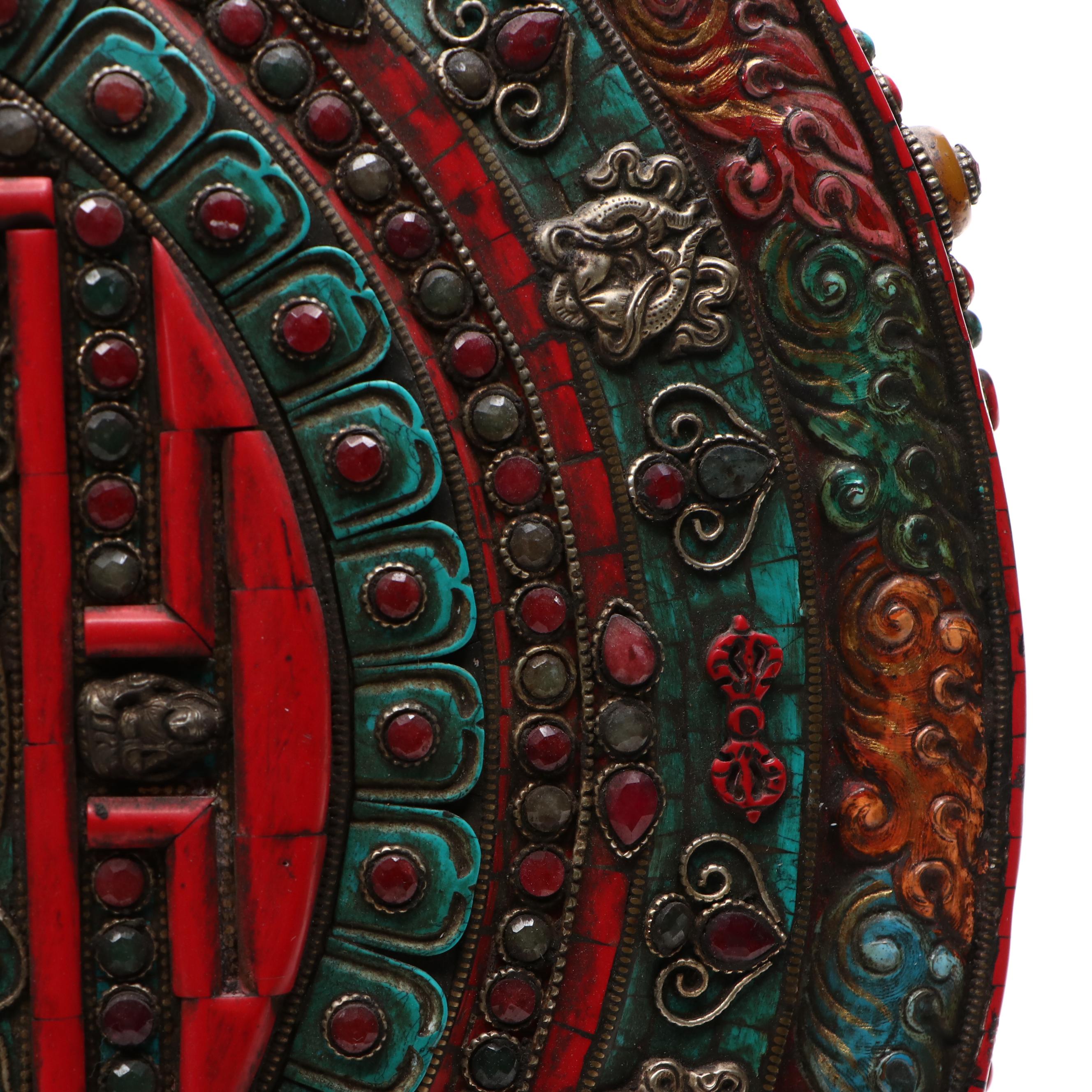 Buddhist Metal Mandala with Resin and Metal Mosaic