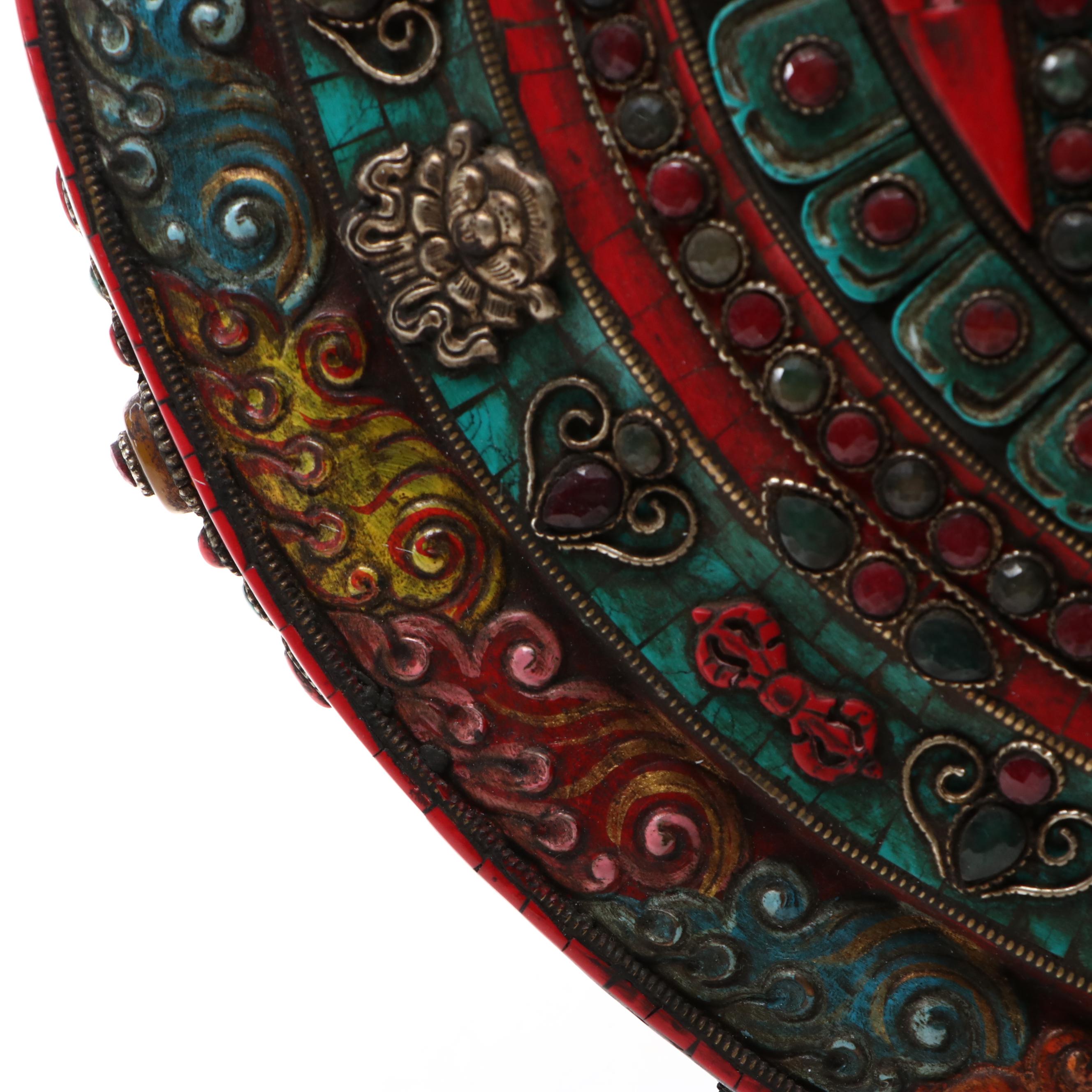 Buddhist Metal Mandala with Resin and Metal Mosaic