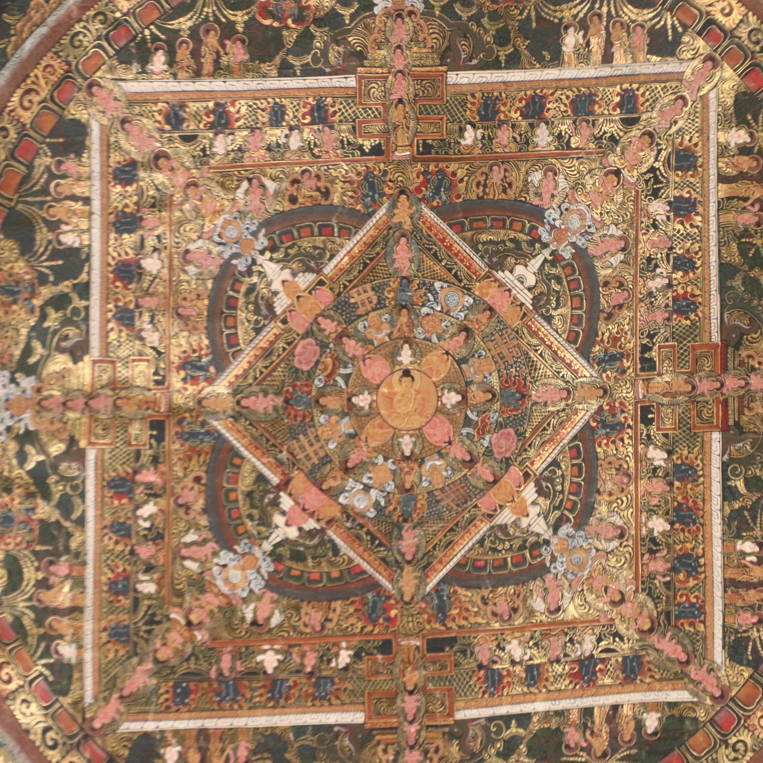 Nepalese Buddhist Mandala Thangka Gouache Painting