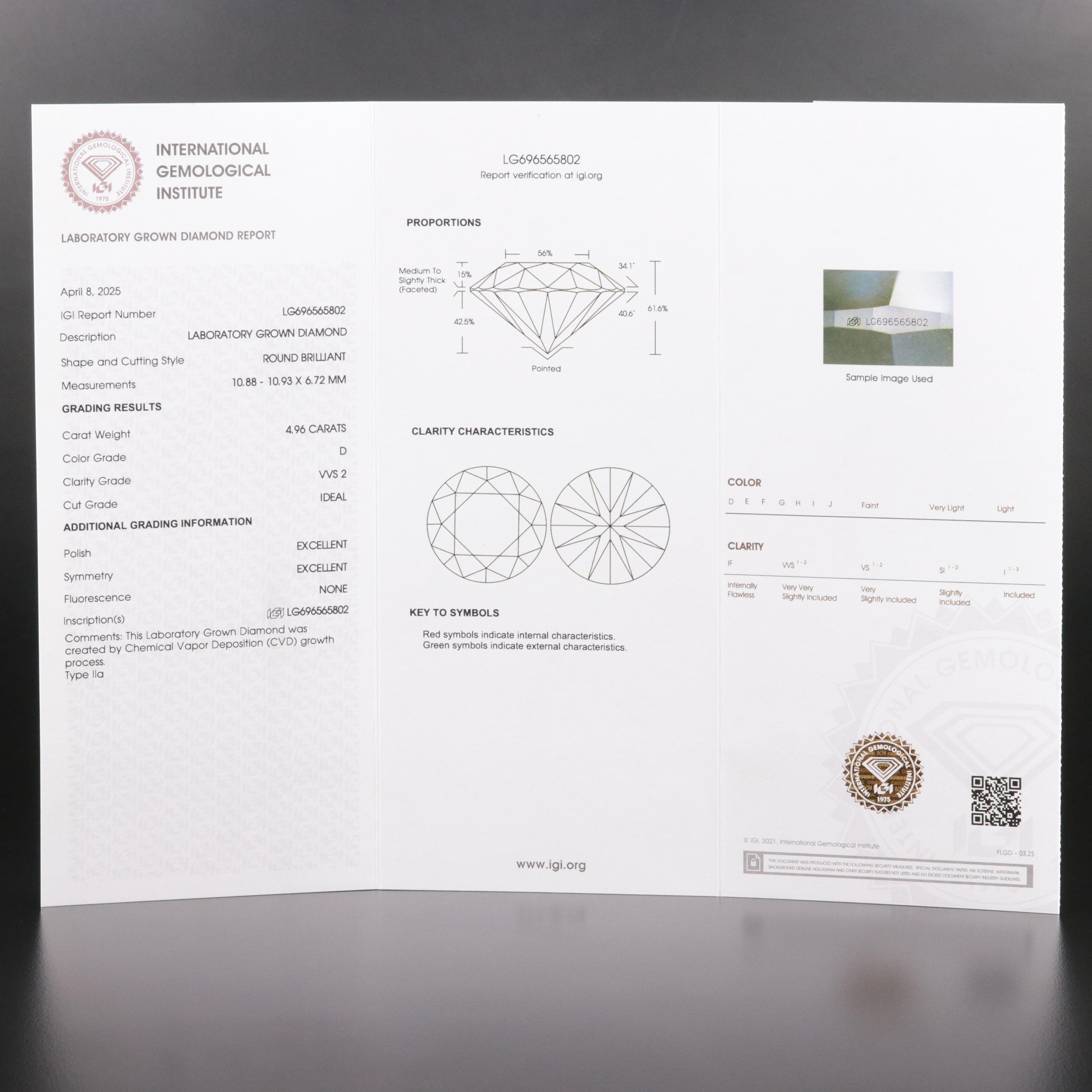 18K 4.96 CT Lab Grown Diamond Solitaire Ring with IGI Report