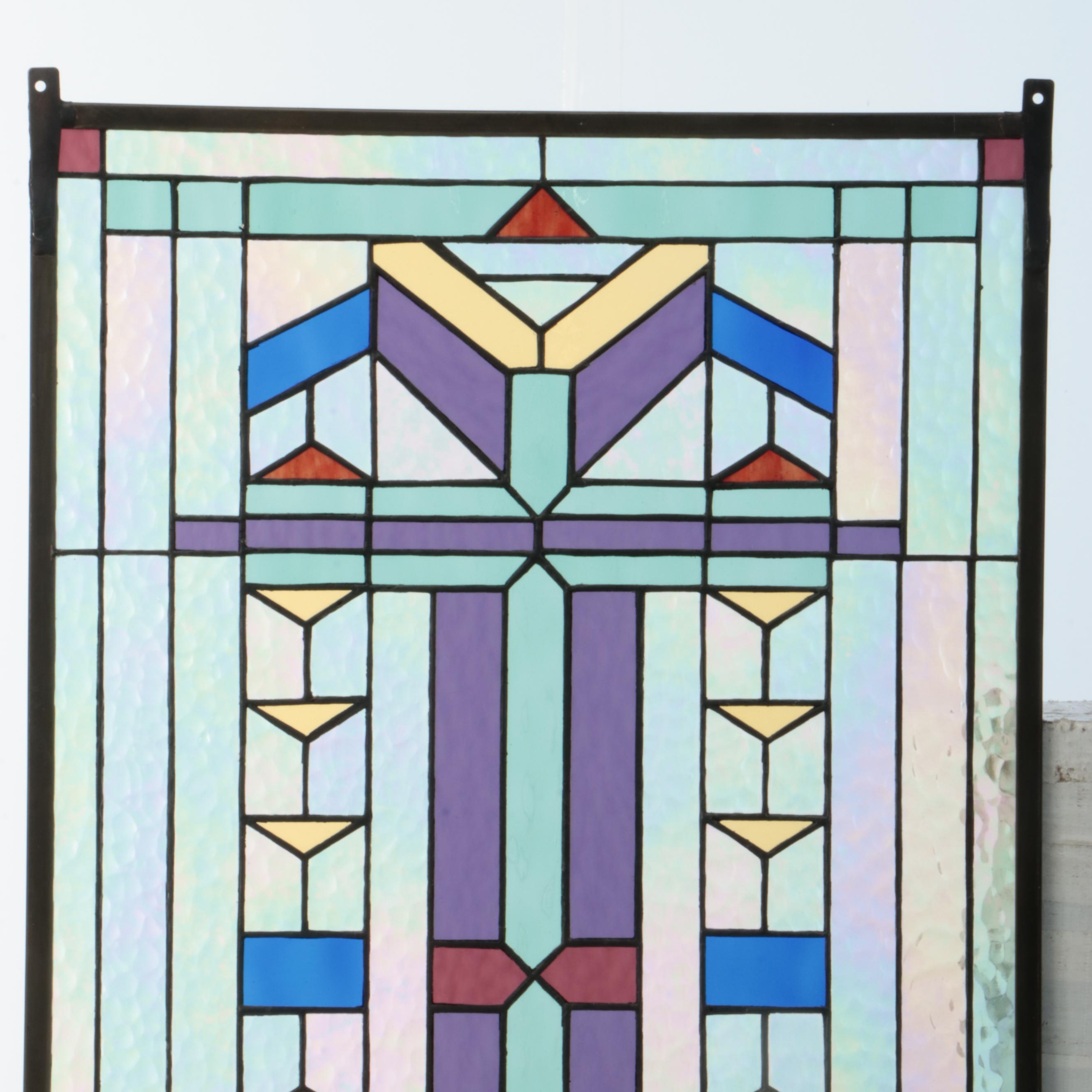 Arts & Crafts Style Geometric Stained Glass Panel