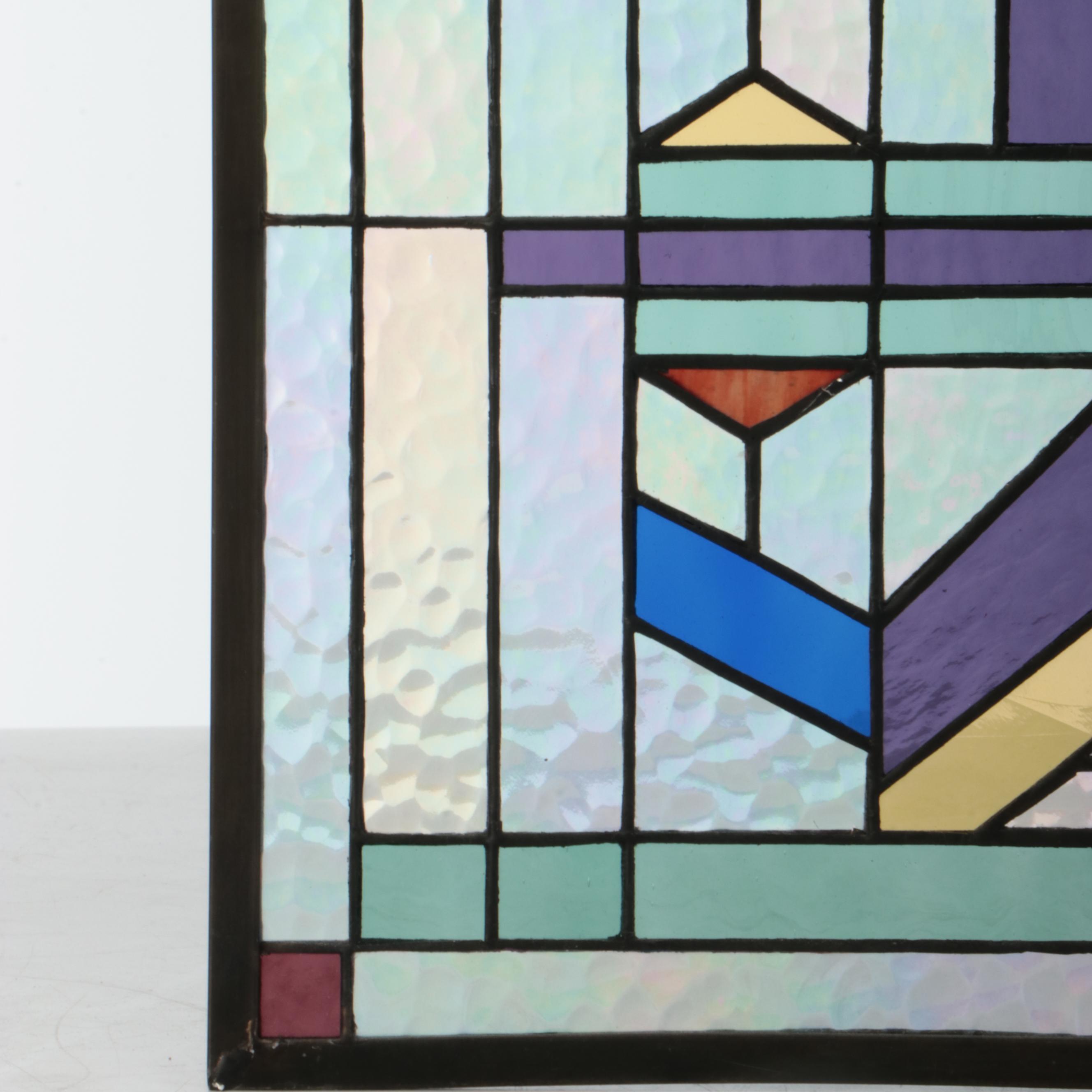 Arts & Crafts Style Geometric Stained Glass Panel