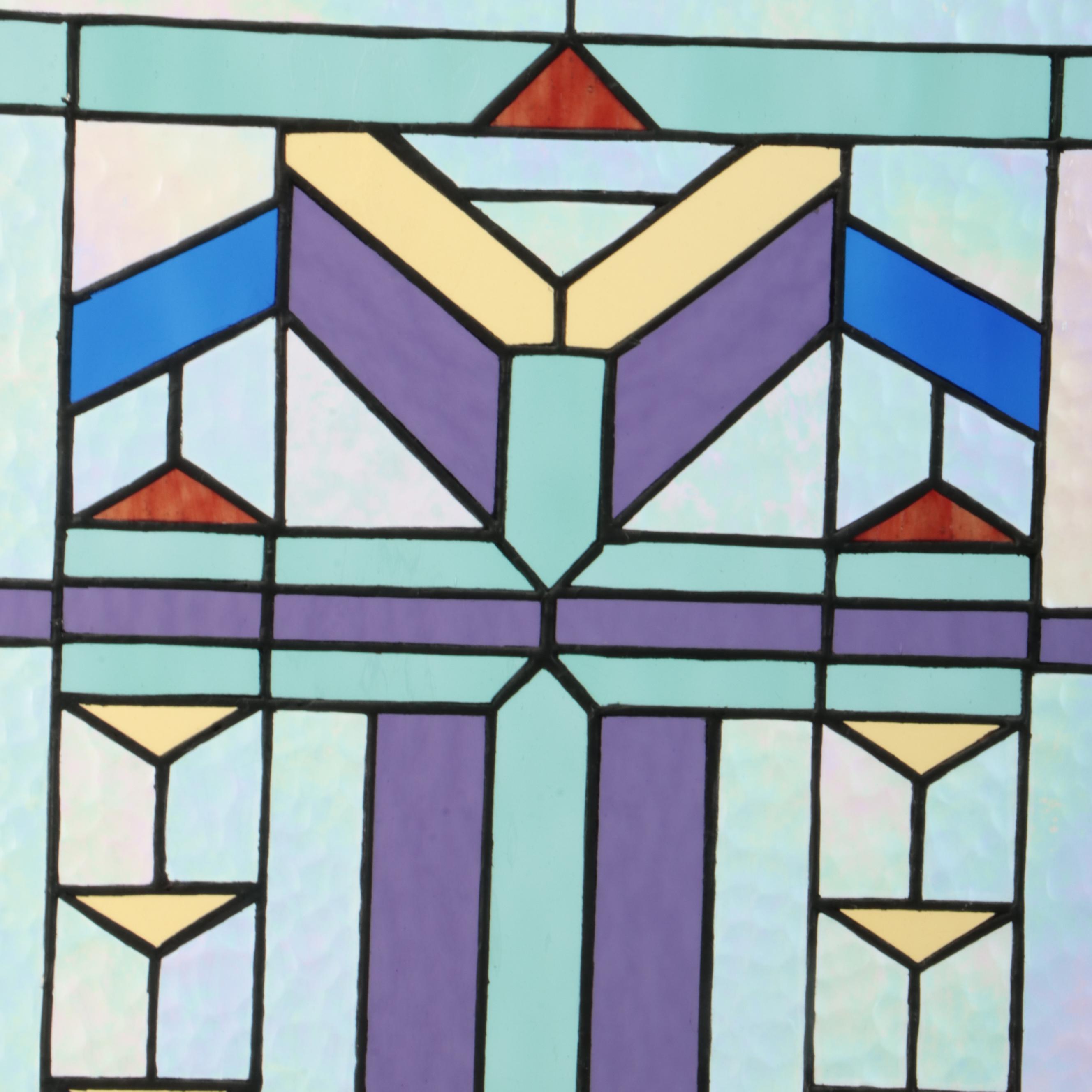 Arts & Crafts Style Geometric Stained Glass Panel