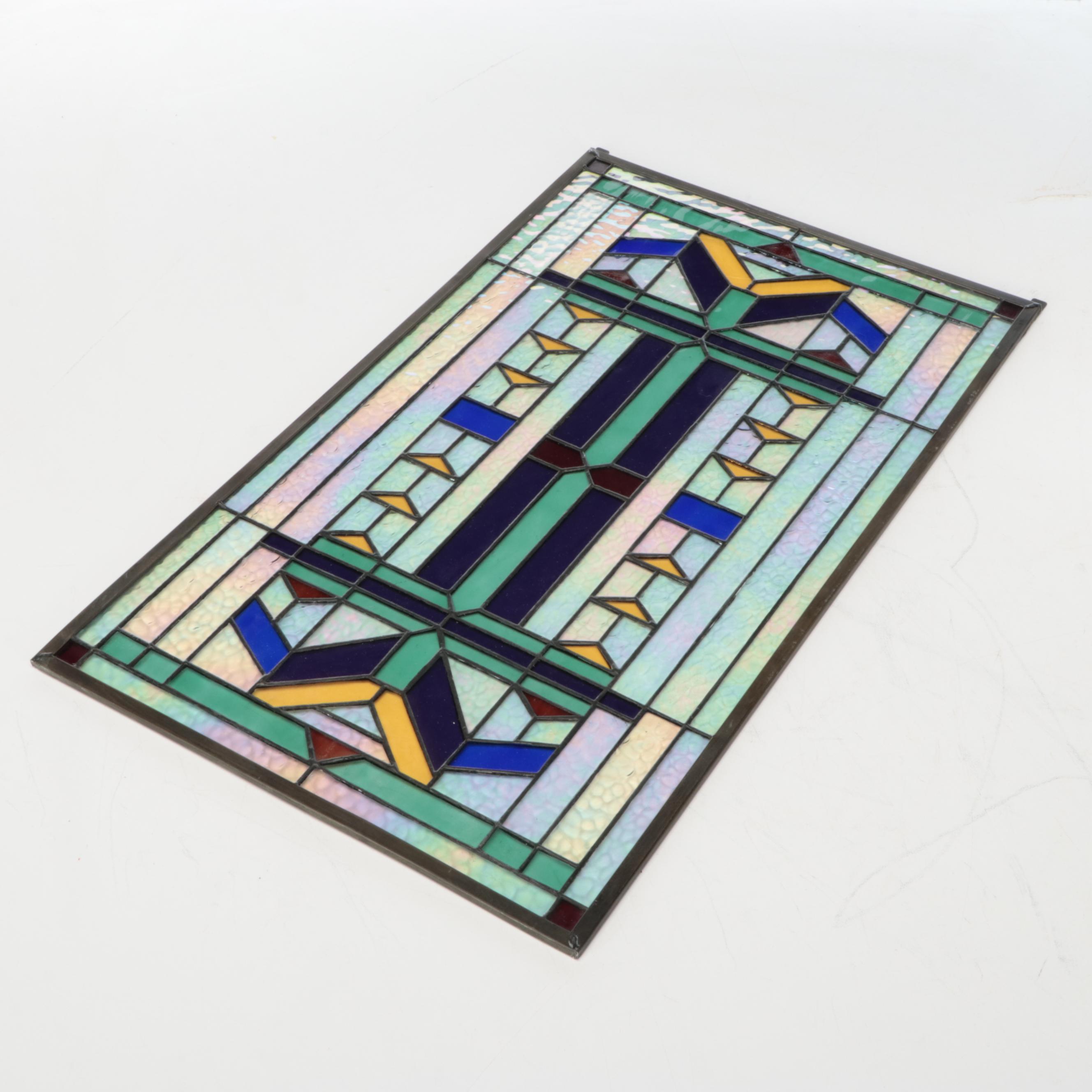 Arts & Crafts Style Geometric Stained Glass Panel