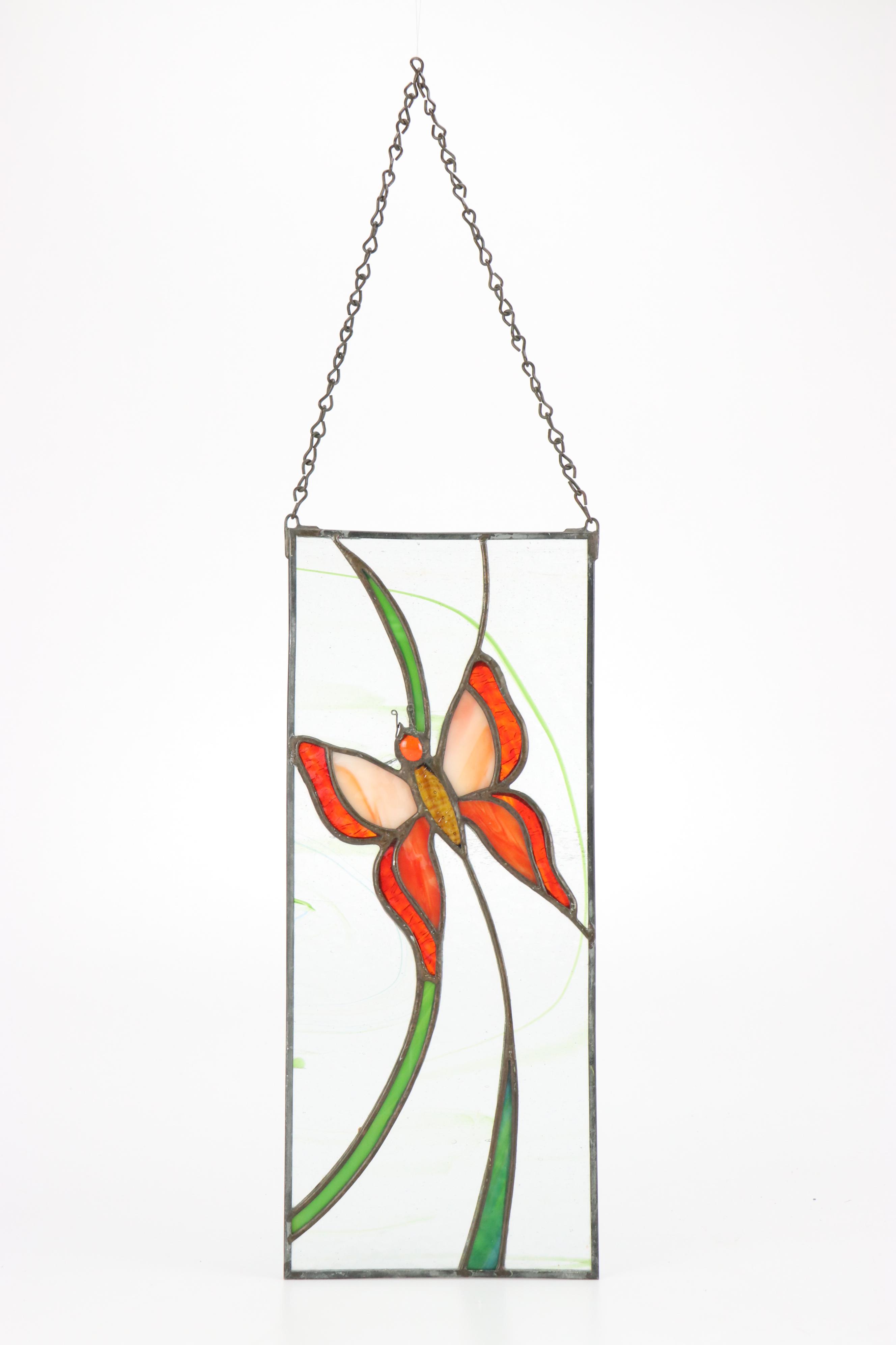 Green Banded Urania Moth Specimen Display with Stained Glass Sun-catcher