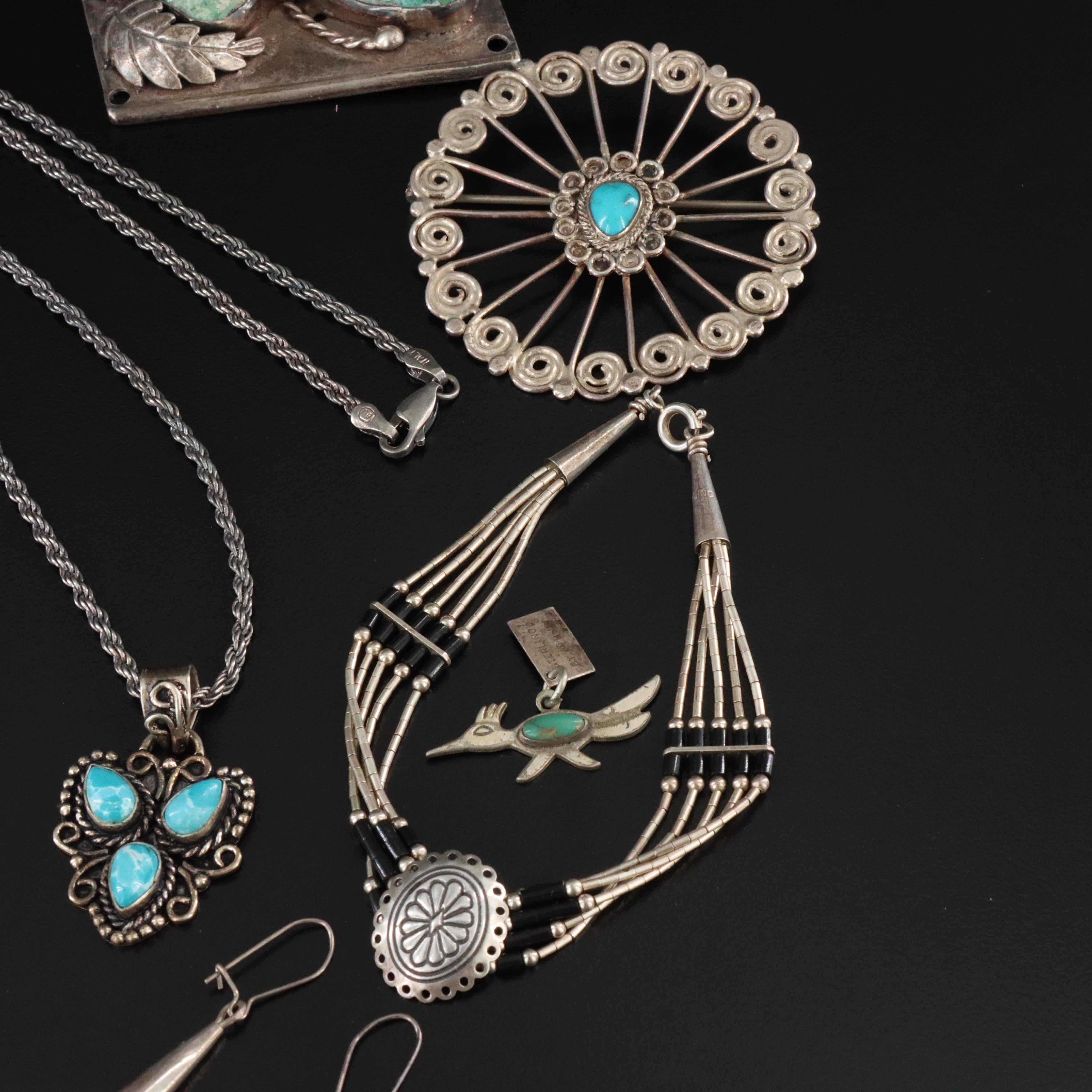 Western and Mexican Sterling Jewelry Collection Including Turquoise and Abalone