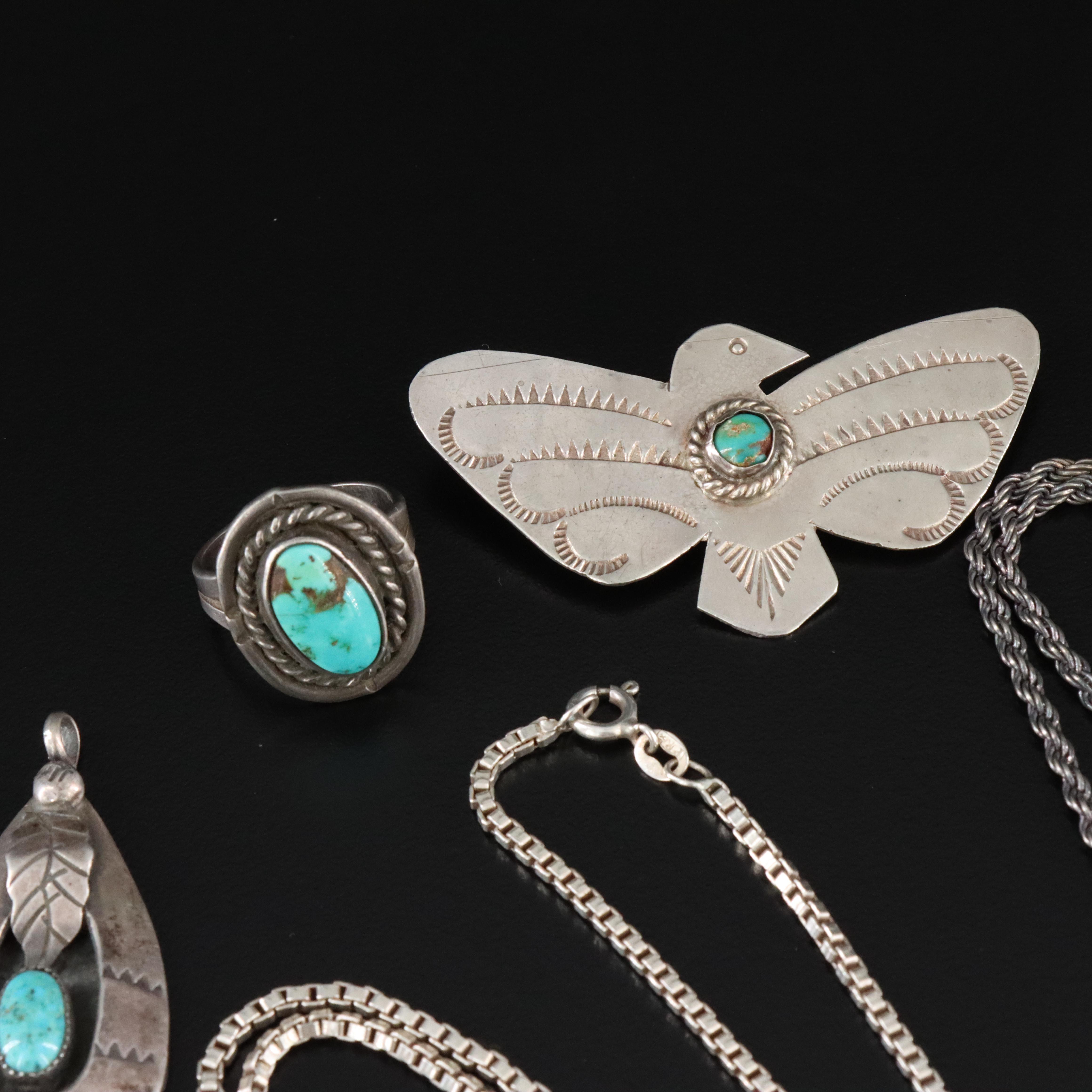 Western and Mexican Sterling Jewelry Collection Including Turquoise and Abalone