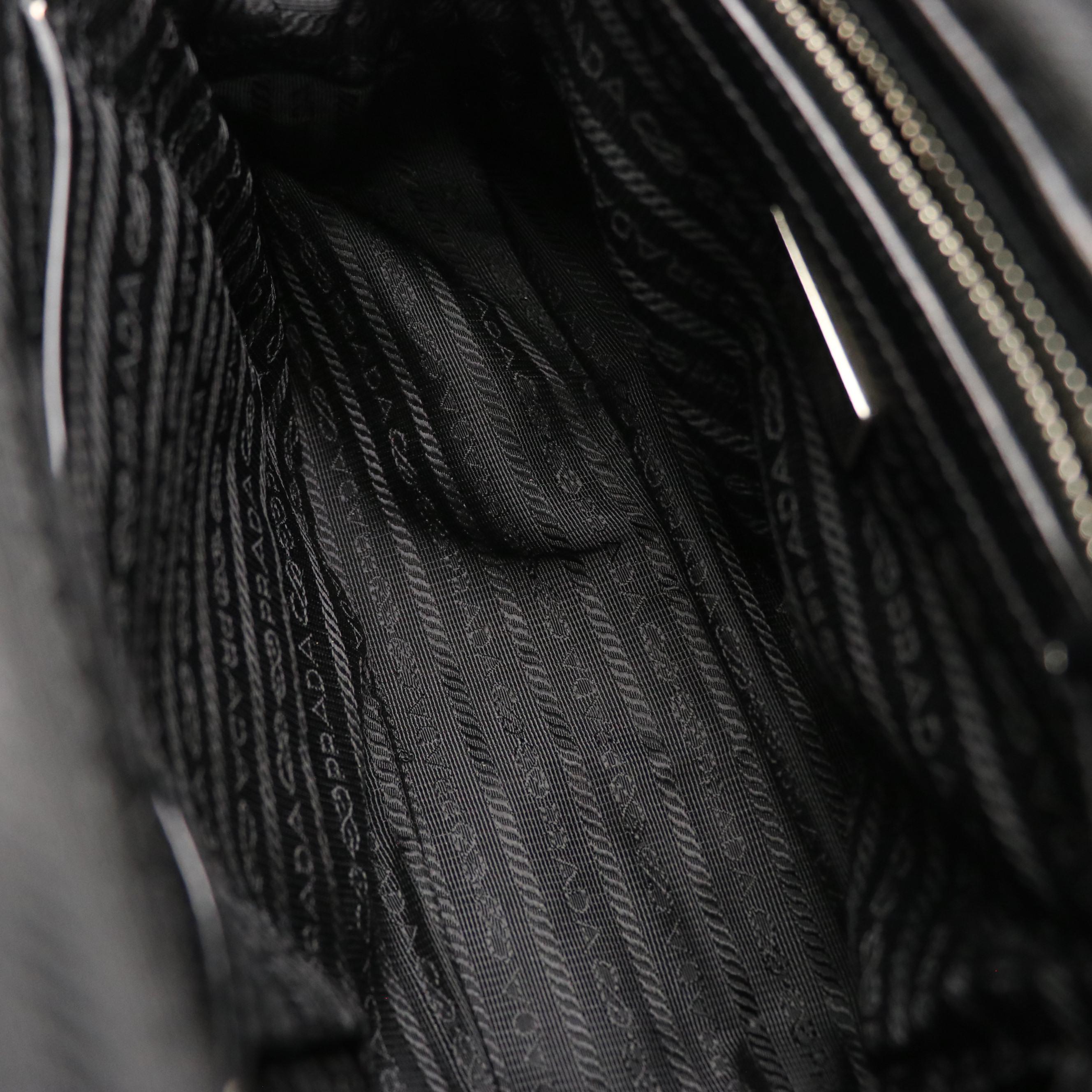 Prada Black Pleated Tessuto Nylon and Glazed Leather Tote