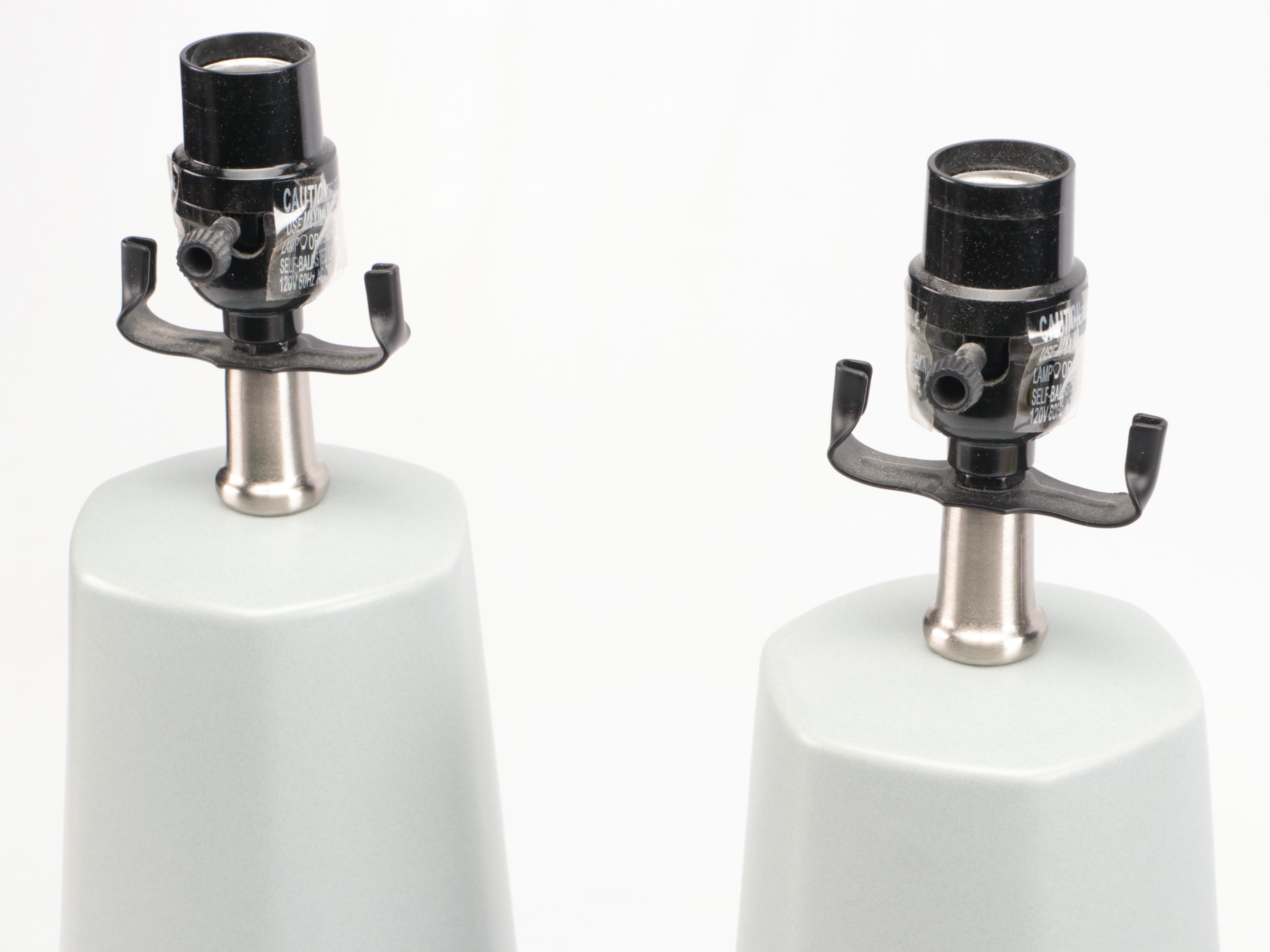 Pair of Three-Color Glazed Ceramic Table Lamps with Cotton Shades, 2018