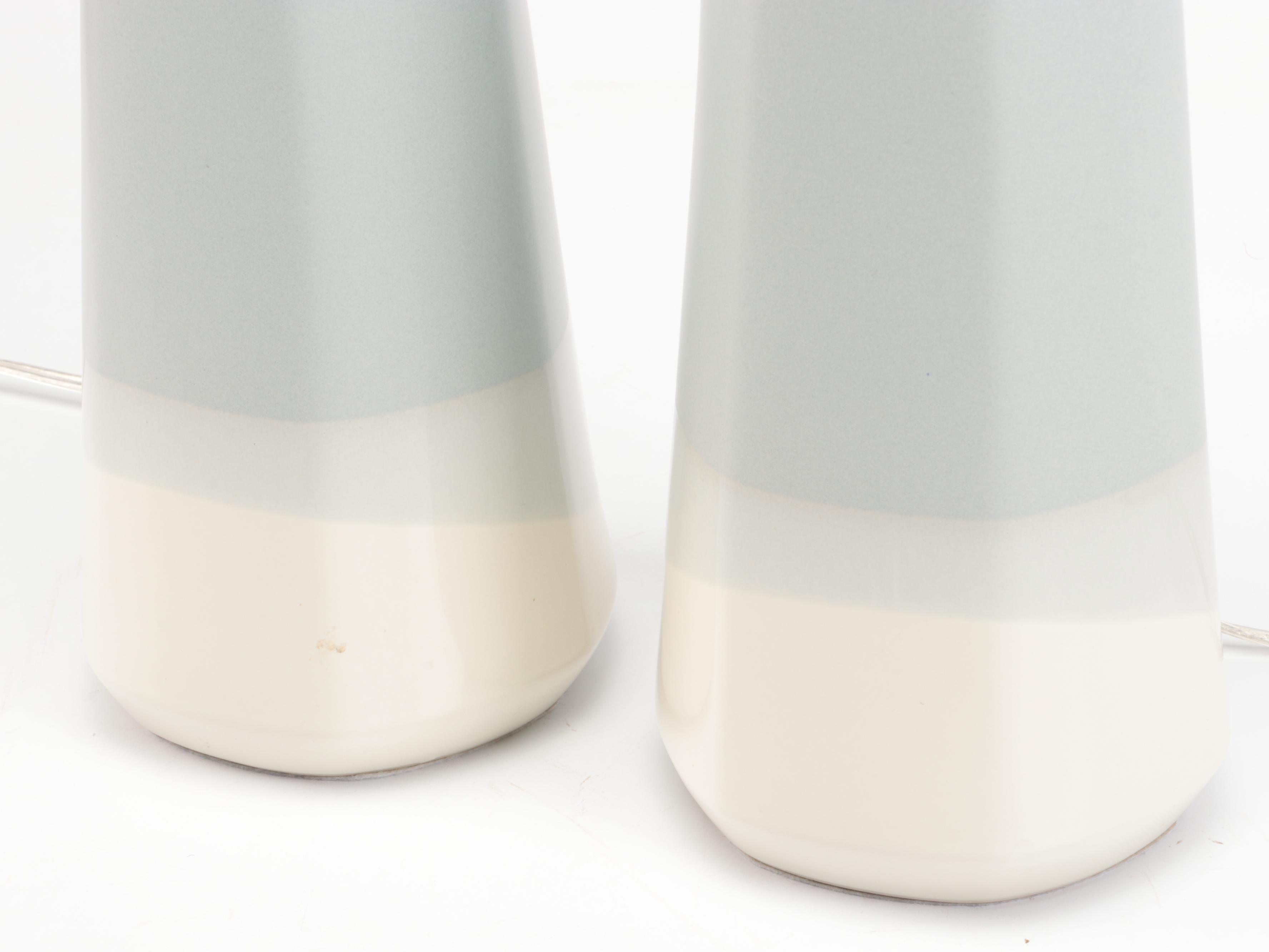 Pair of Three-Color Glazed Ceramic Table Lamps with Cotton Shades, 2018