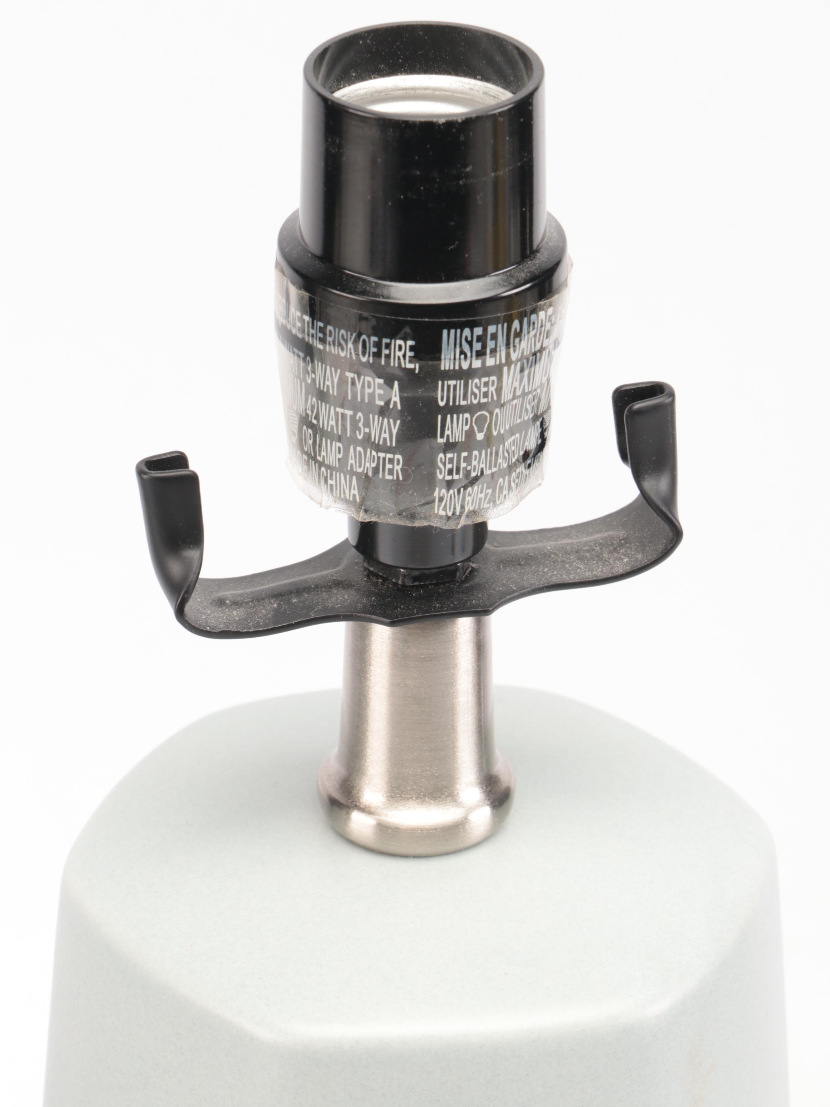 Pair of Three-Color Glazed Ceramic Table Lamps with Cotton Shades, 2018