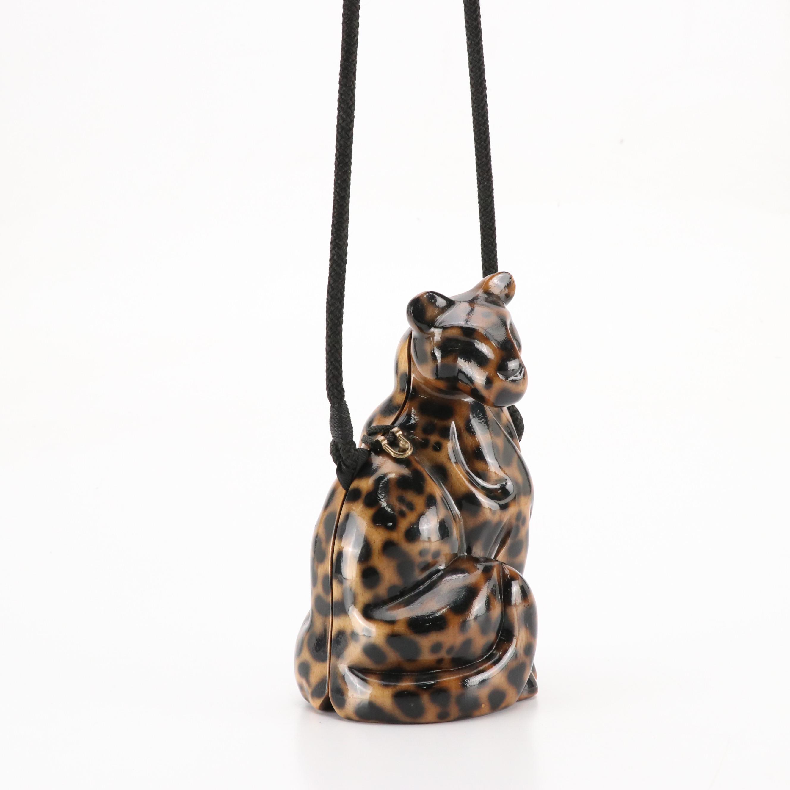Timmy Woods Carved Acacia Wood Lioness Leopard Wearable Art Crossbody