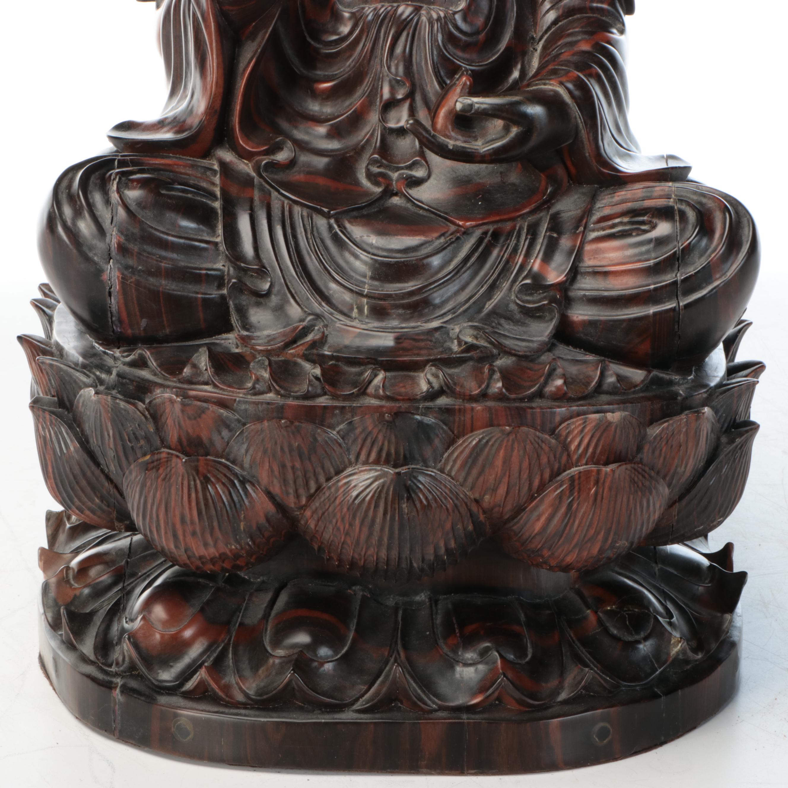 Southeast Asian Carved Rosewood Guanyin Bodhisattva Figure