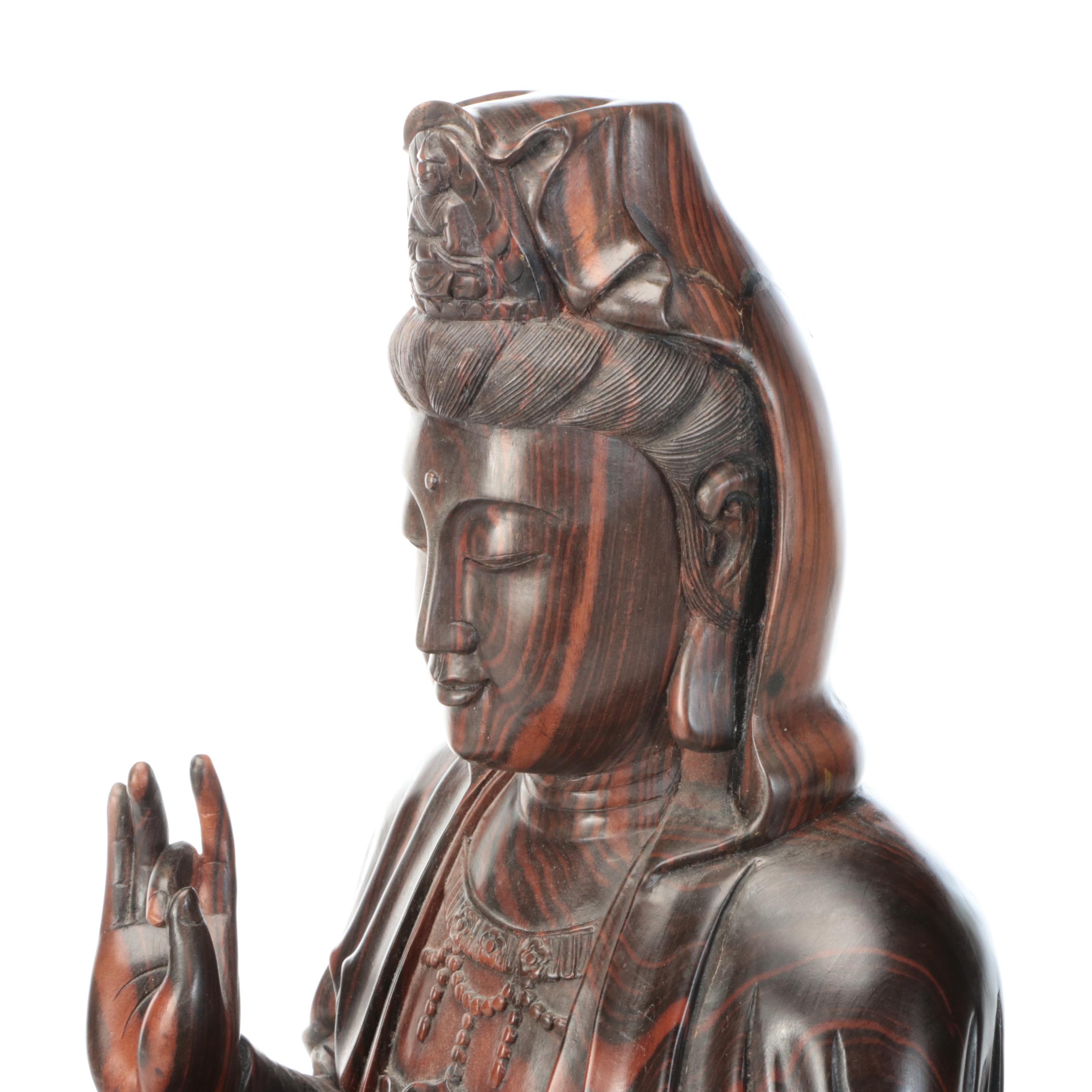 Southeast Asian Carved Rosewood Guanyin Bodhisattva Figure
