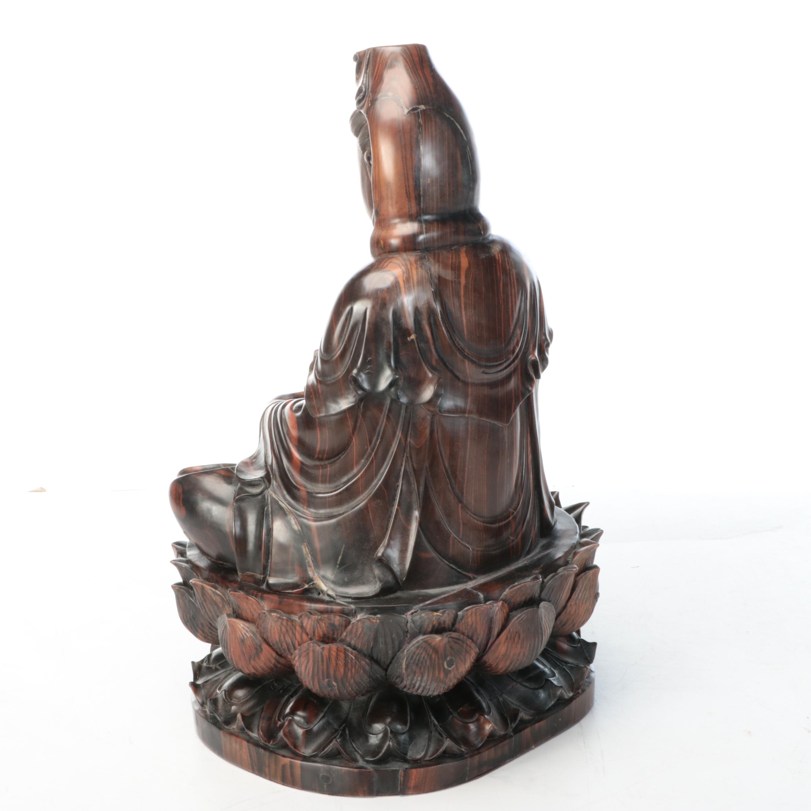Southeast Asian Carved Rosewood Guanyin Bodhisattva Figure