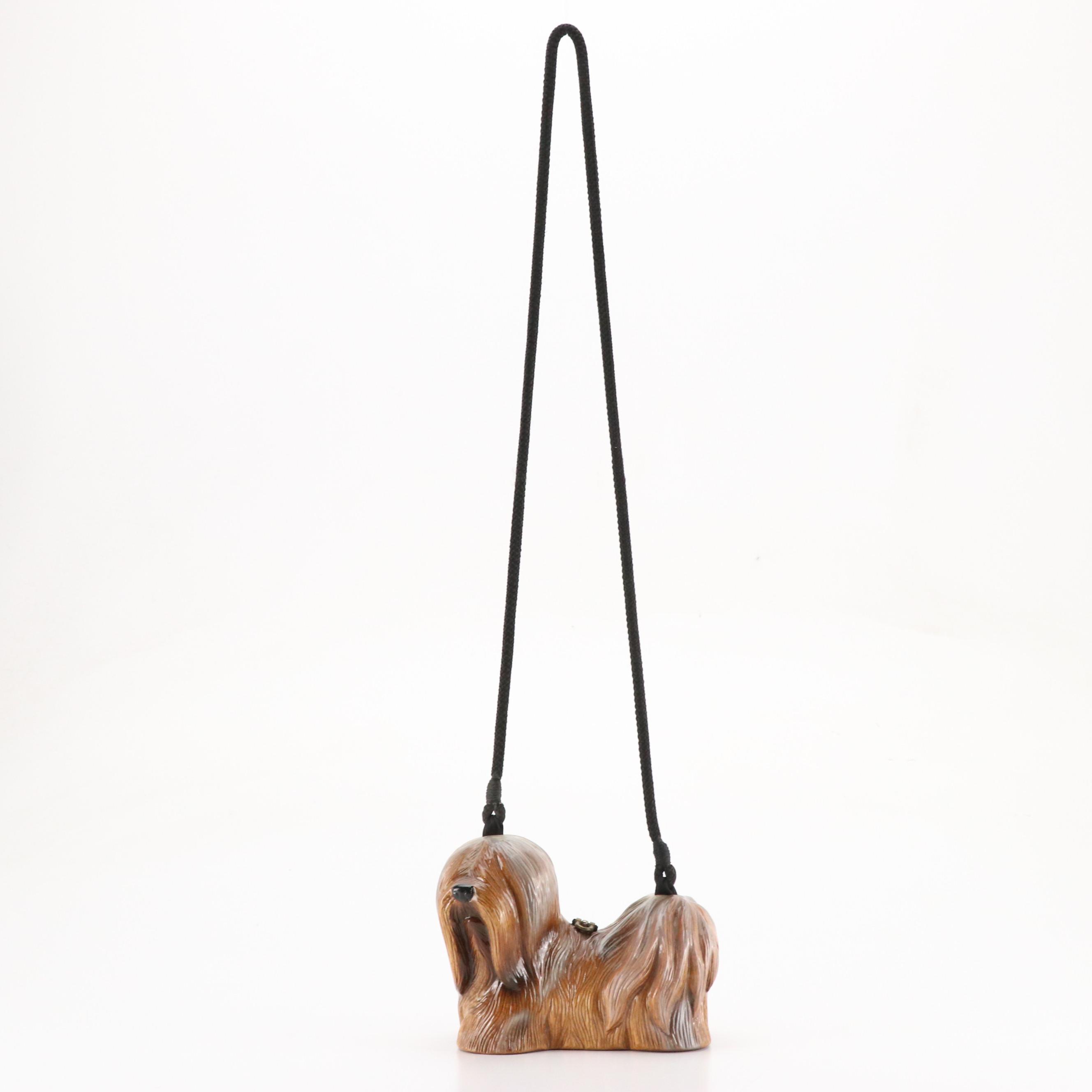 Timmy Woods Carved Acacia Wood Lhasa Apso Wearable Art Crossbody