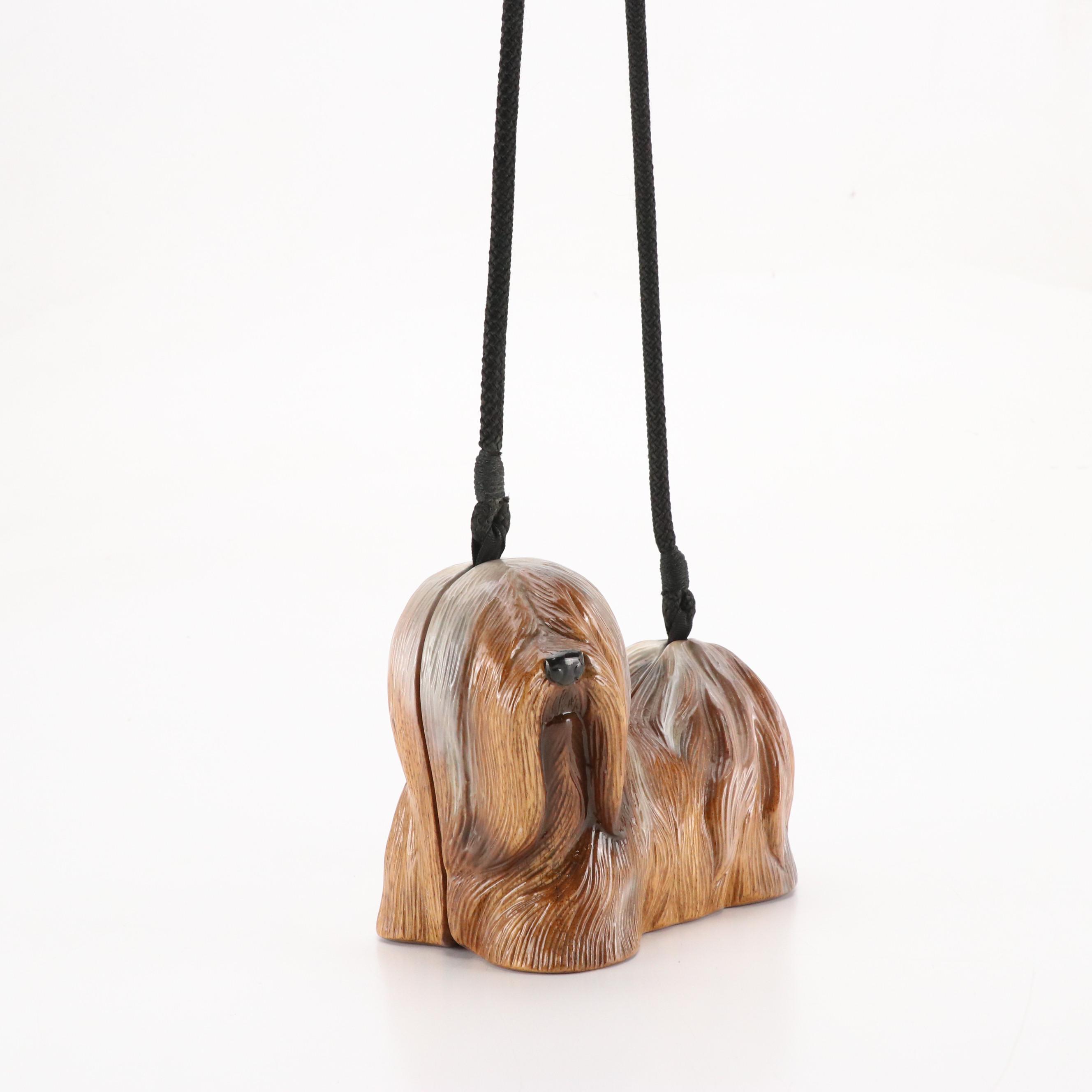 Timmy Woods Carved Acacia Wood Lhasa Apso Wearable Art Crossbody