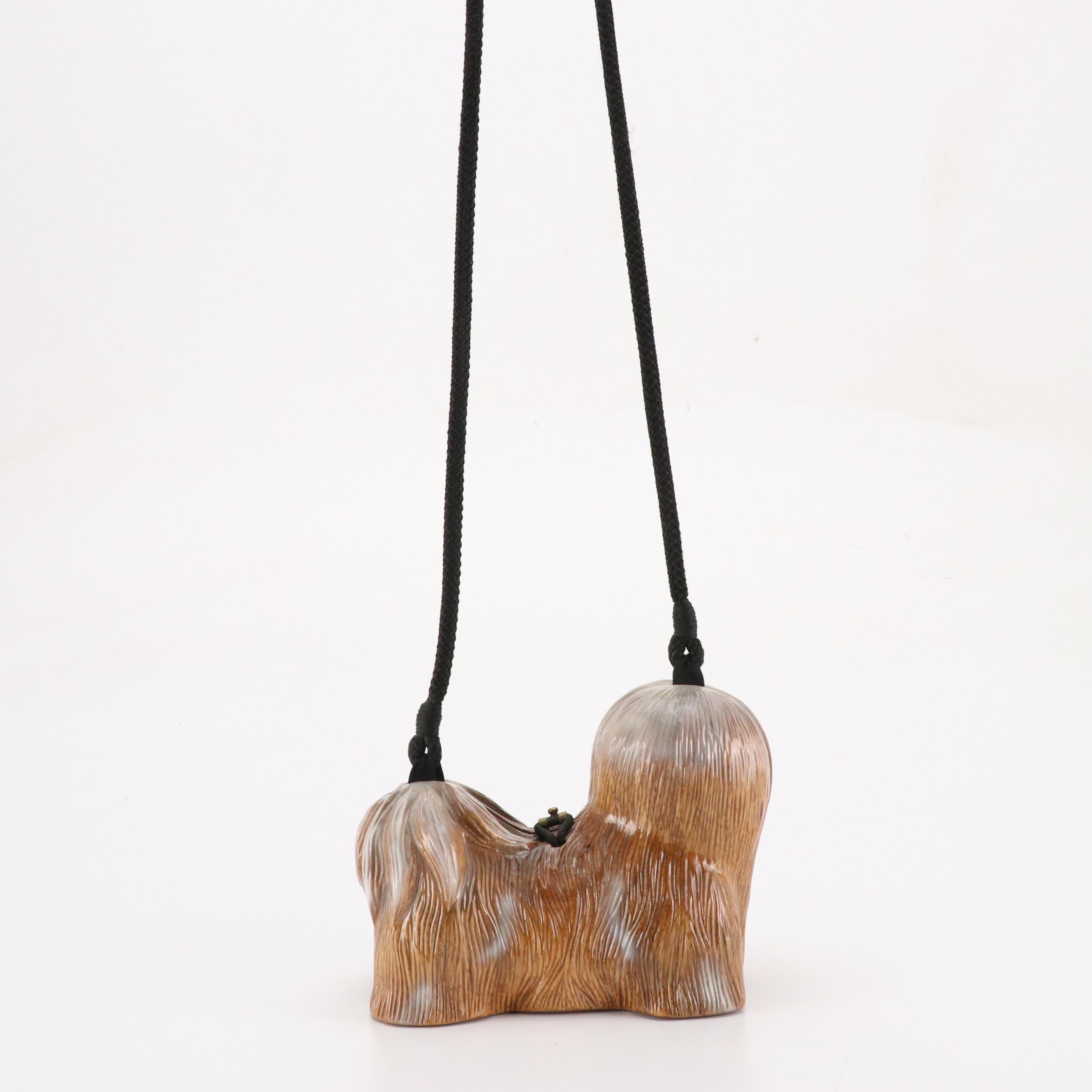 Timmy Woods Carved Acacia Wood Lhasa Apso Wearable Art Crossbody