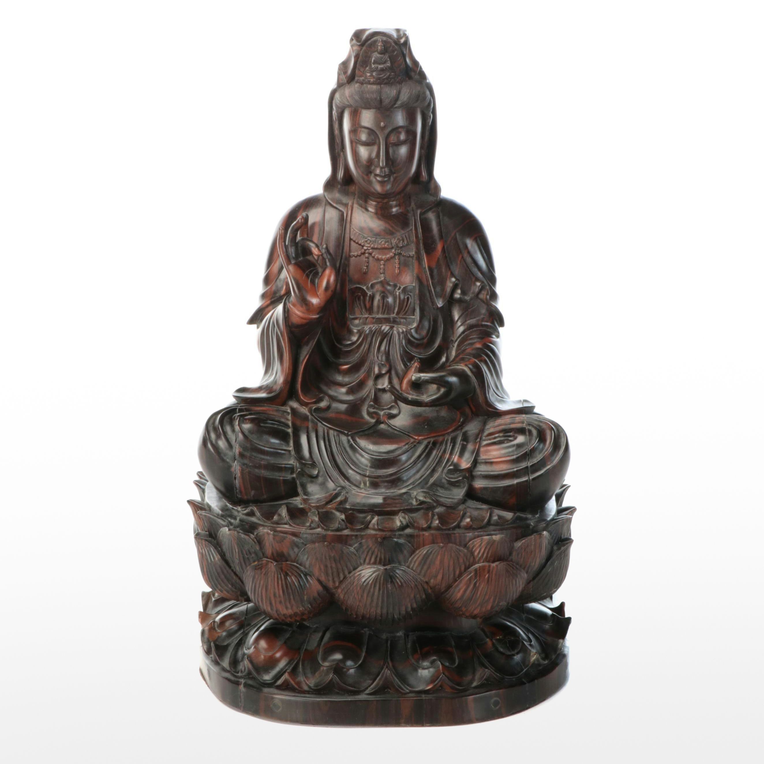 Southeast Asian Carved Rosewood Guanyin Bodhisattva Figure