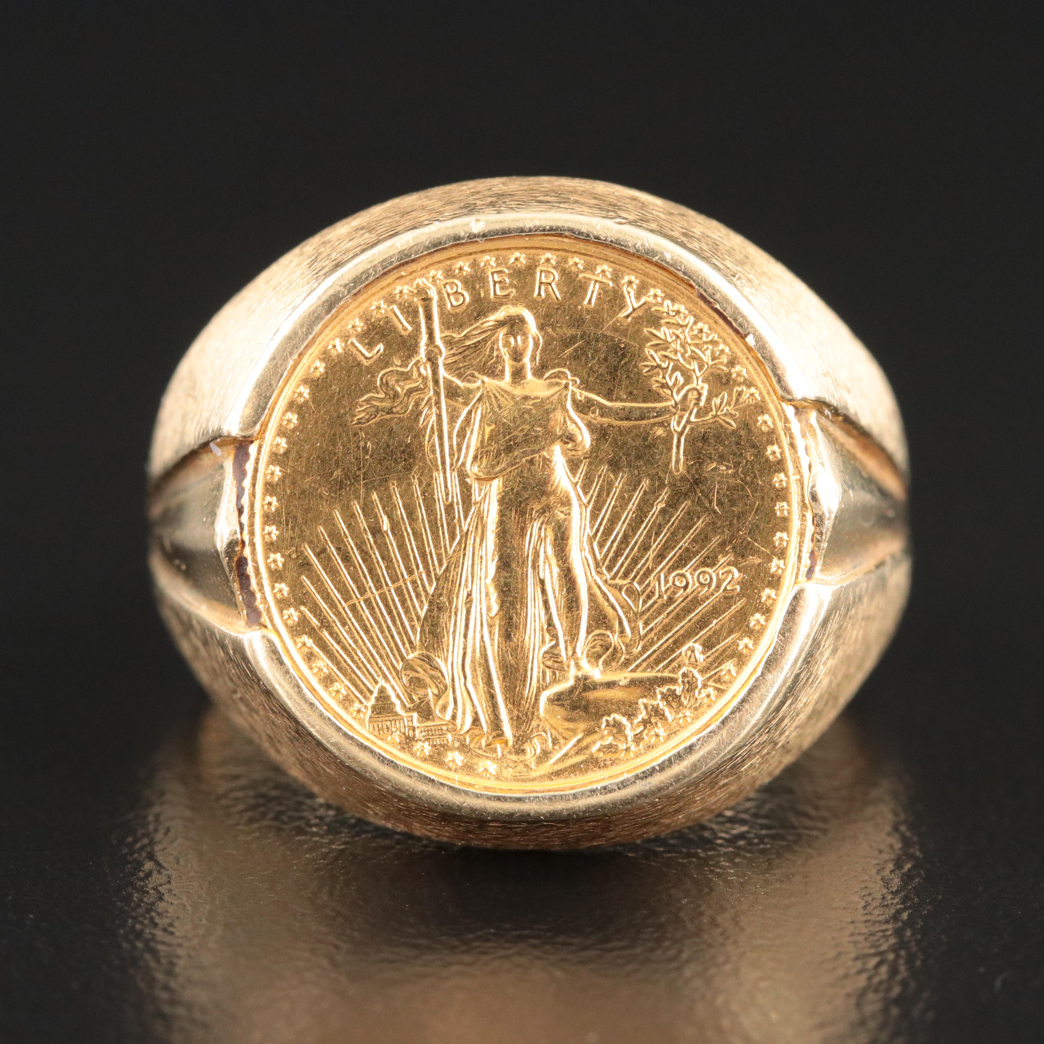 14K Ring with 1992 $5 1/10th Oz. Gold Eagle Bullion Coin