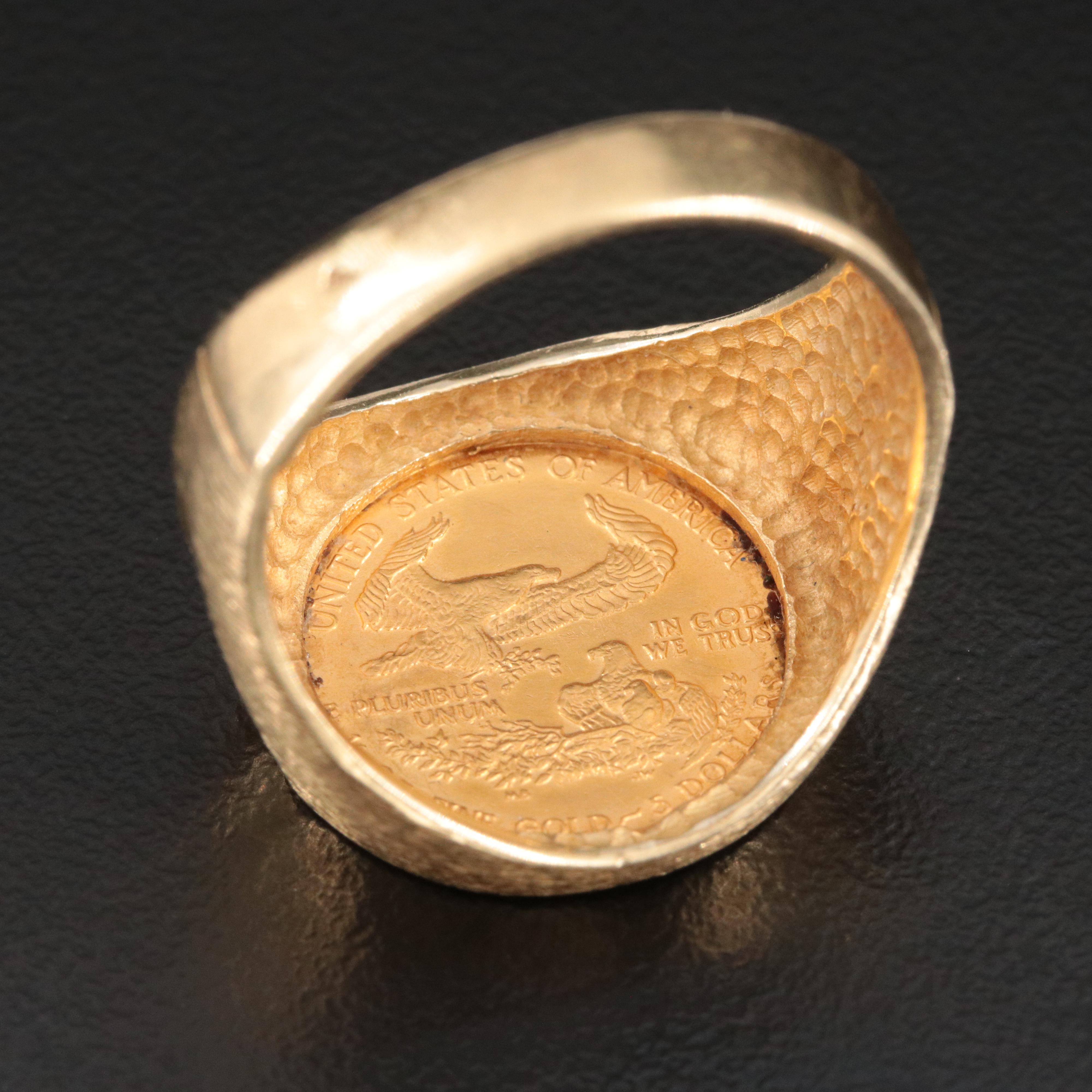 14K Ring with 1992 $5 1/10th Oz. Gold Eagle Bullion Coin