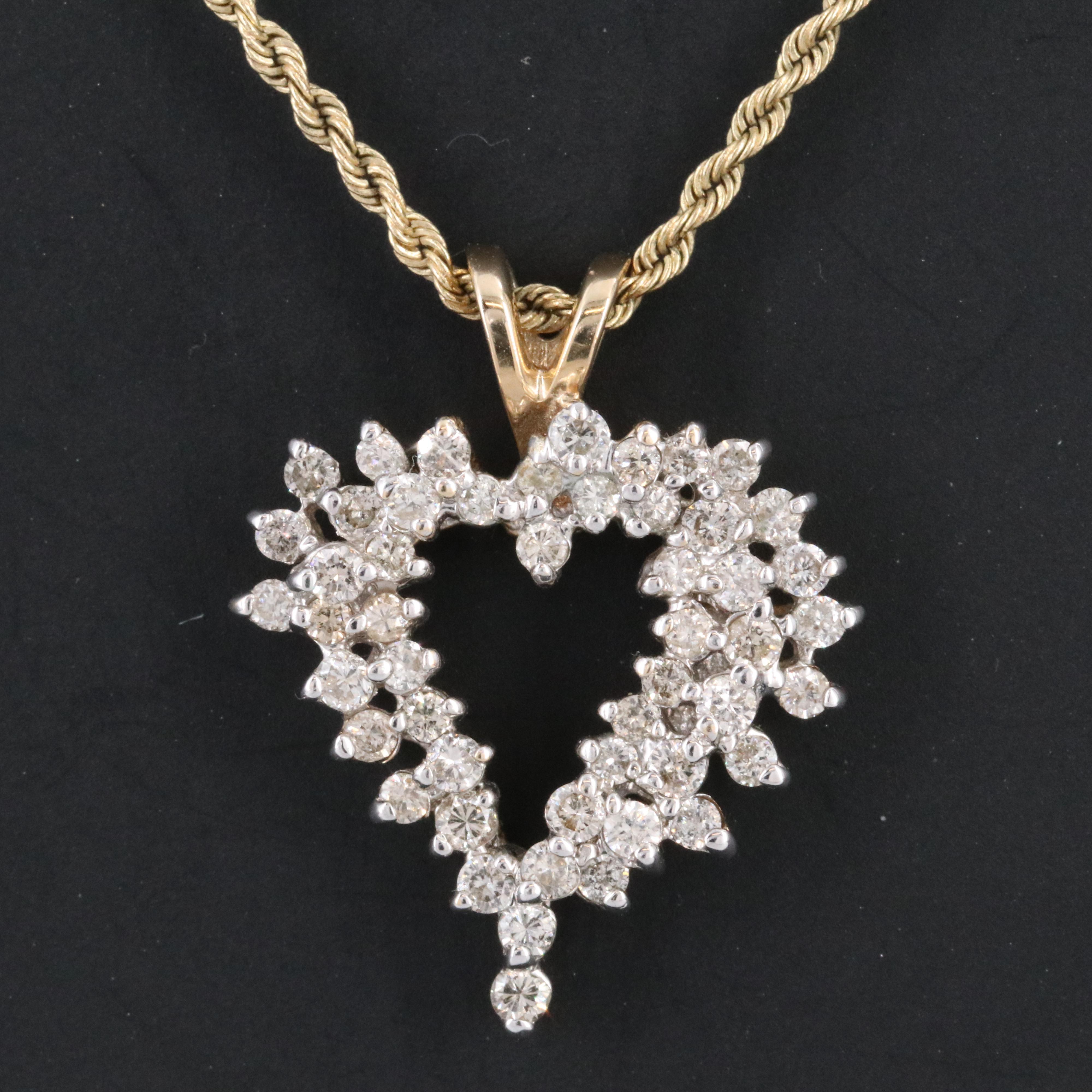 14K 1.00 CTW Diamond Heart Pendant Necklace
