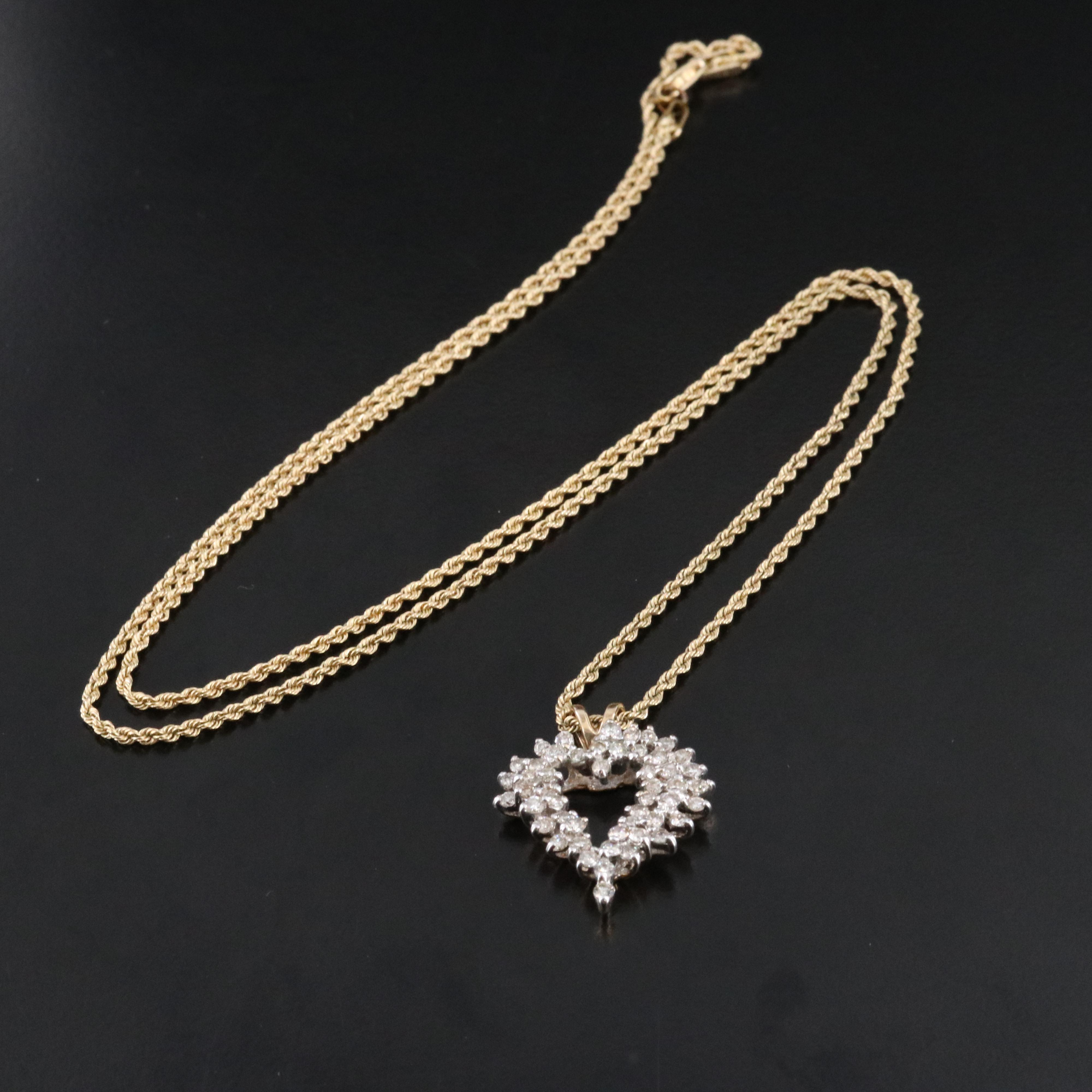 14K 1.00 CTW Diamond Heart Pendant Necklace