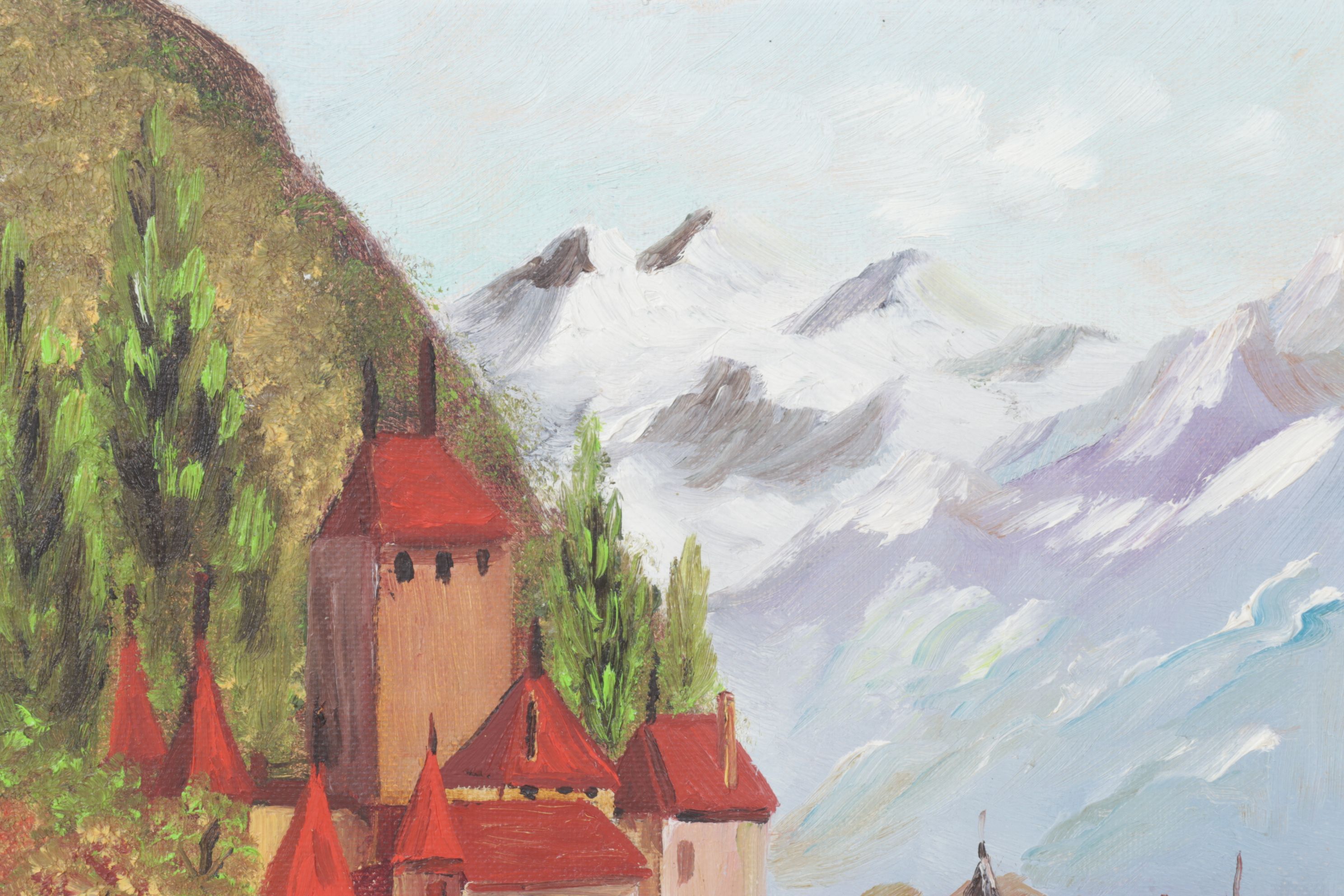 A. Harrison Impressionist Oil Painting of Chateau de Chillon, Early 20th Century