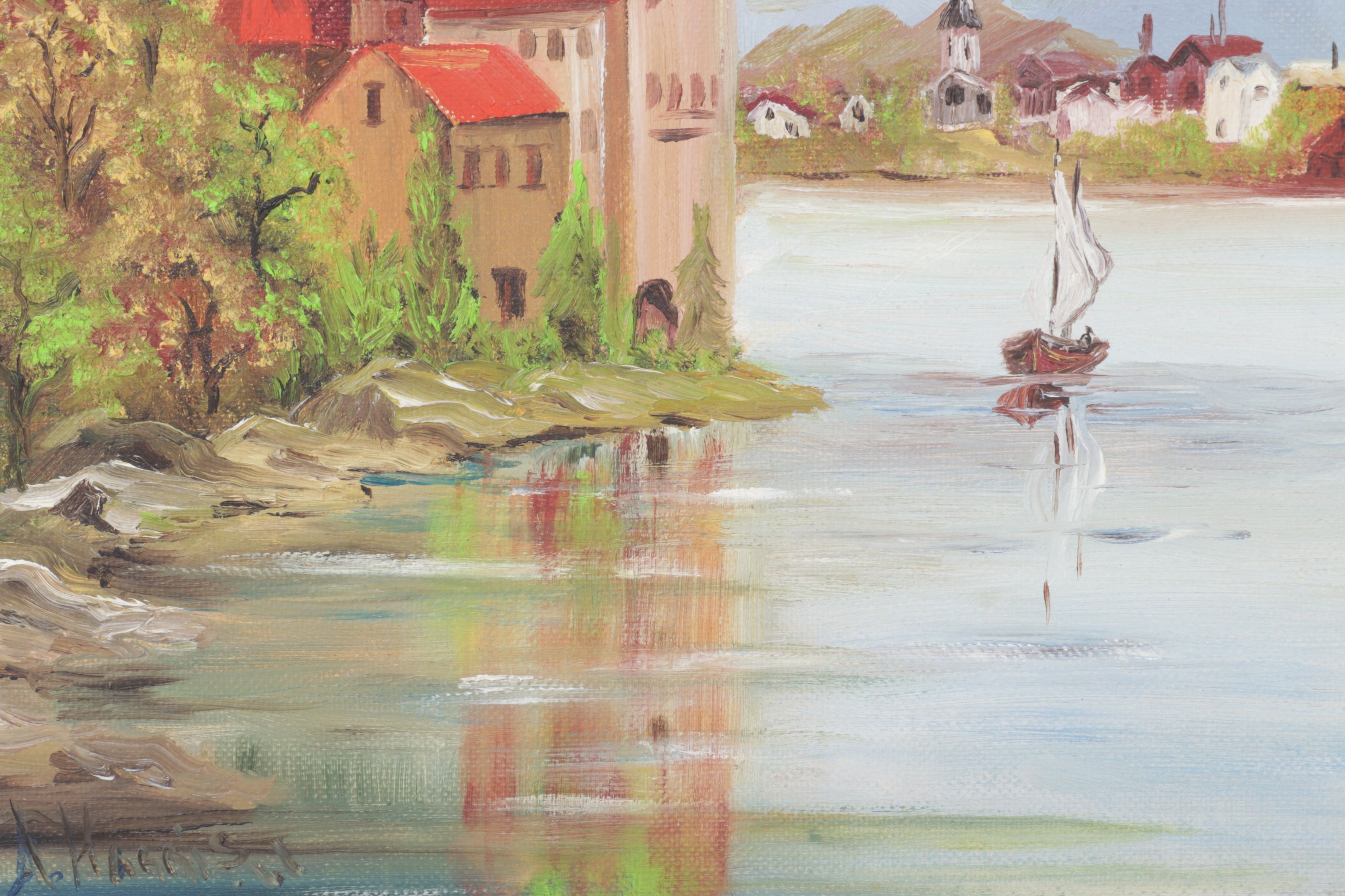 A. Harrison Impressionist Oil Painting of Chateau de Chillon, Early 20th Century