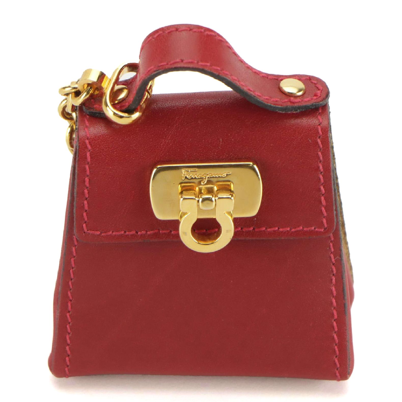 Salvatore Ferragamo Mini Flap Top Bag Purse Charm in Red Calfskin Leather