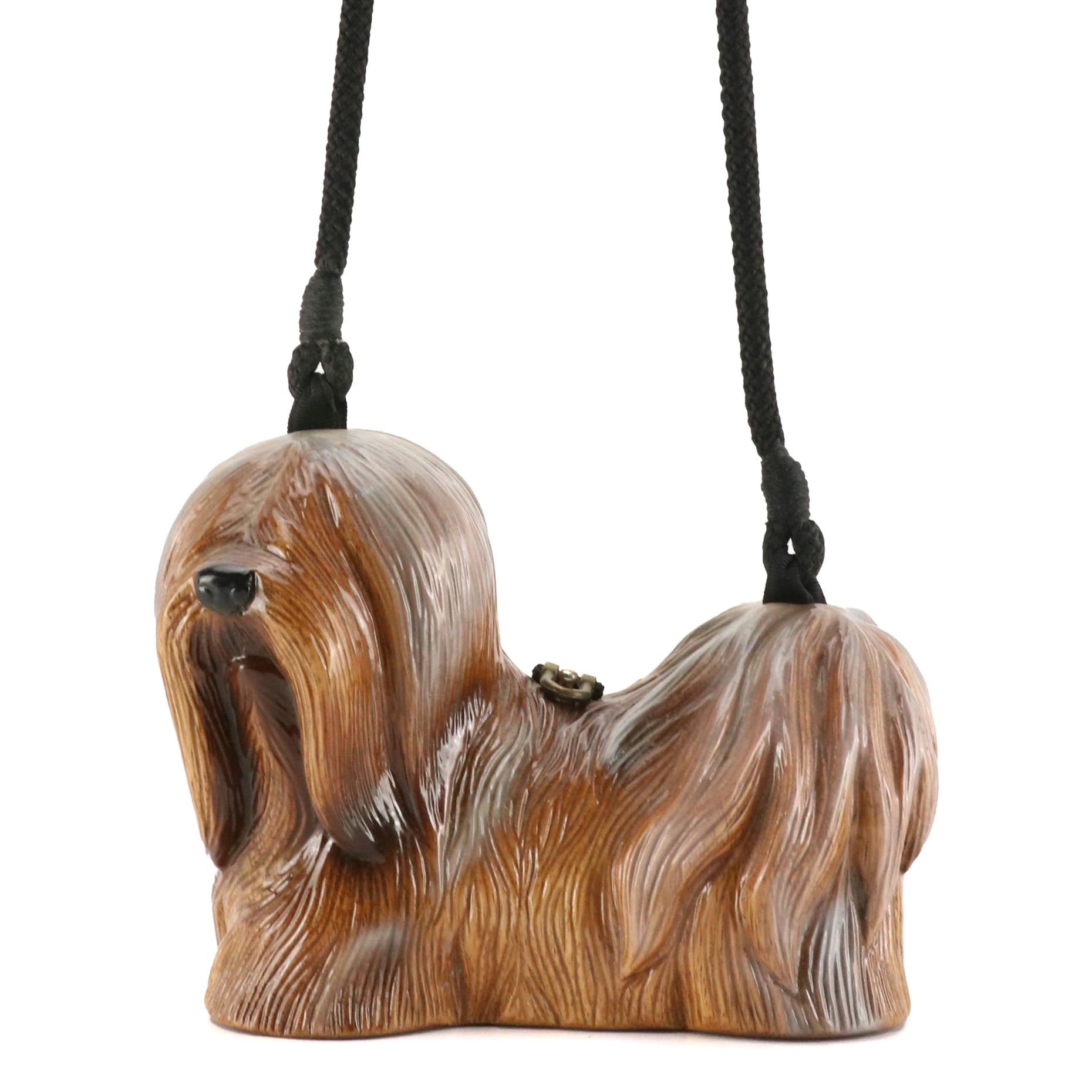 Timmy Woods Carved Acacia Wood Lhasa Apso Wearable Art Crossbody