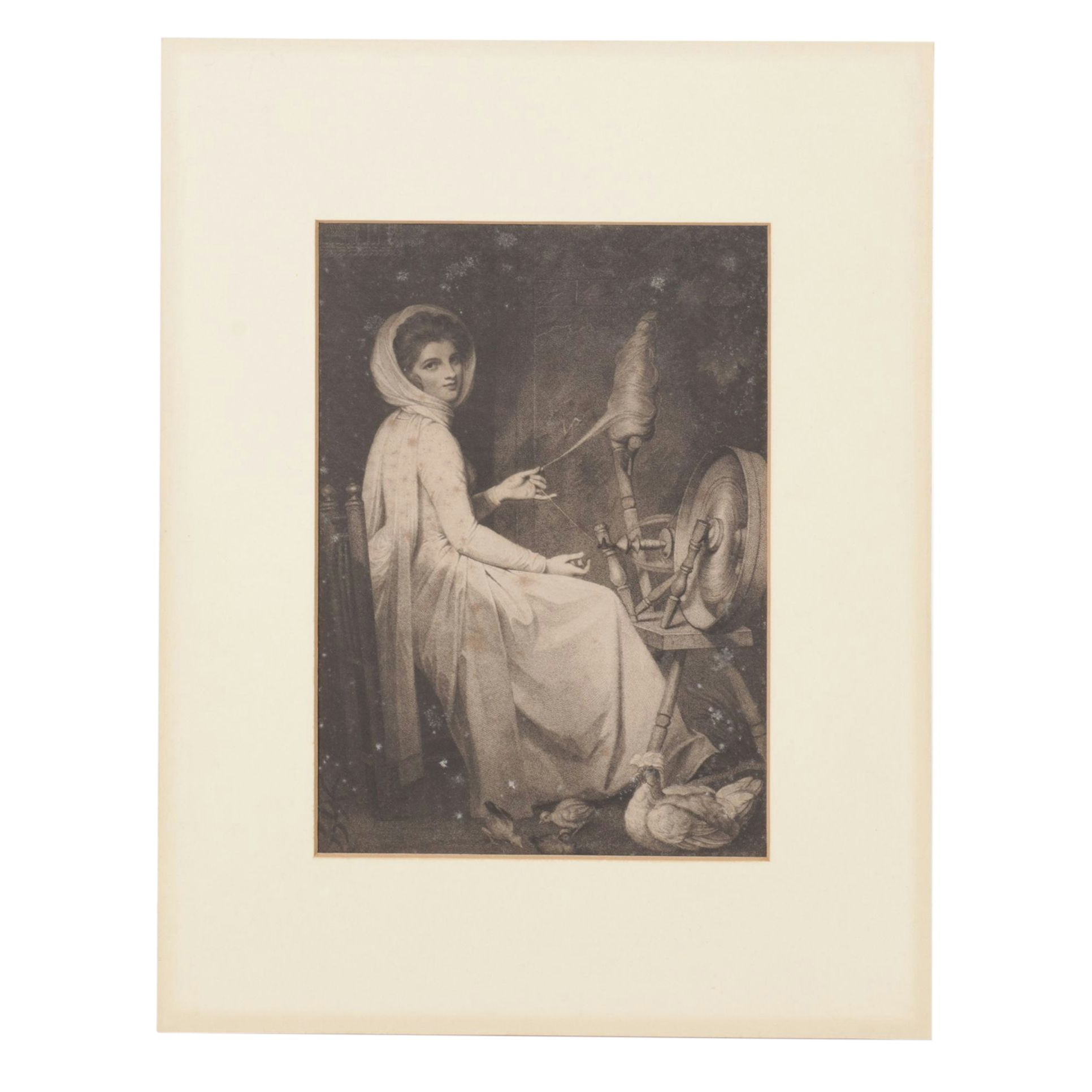 Lithograph After George Romney Portrait of Lady Hamilton as "The Spinstress"