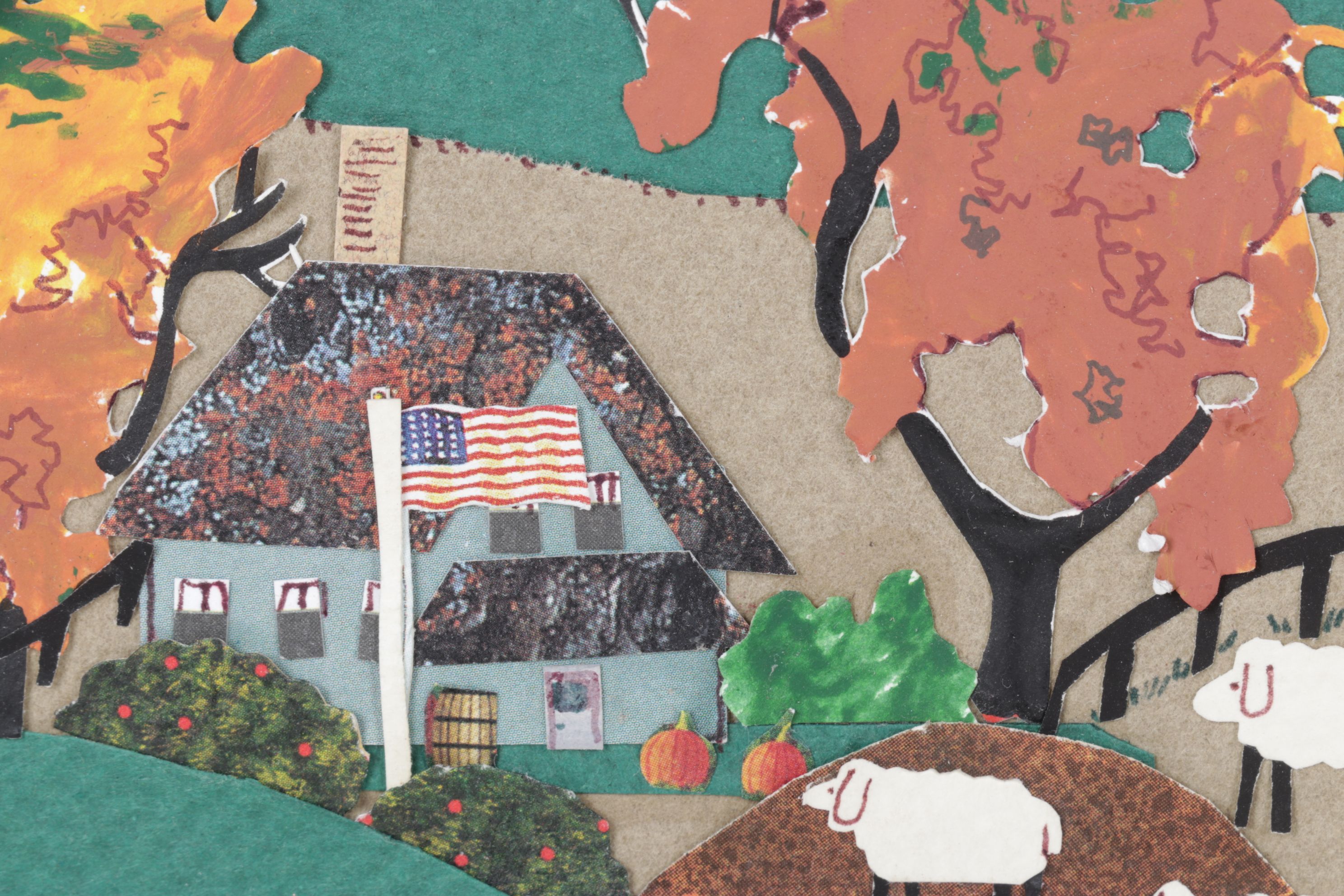 Polly Winkler-Mitchell Paper Collage of Southern Illinois Far, Late 20th Century