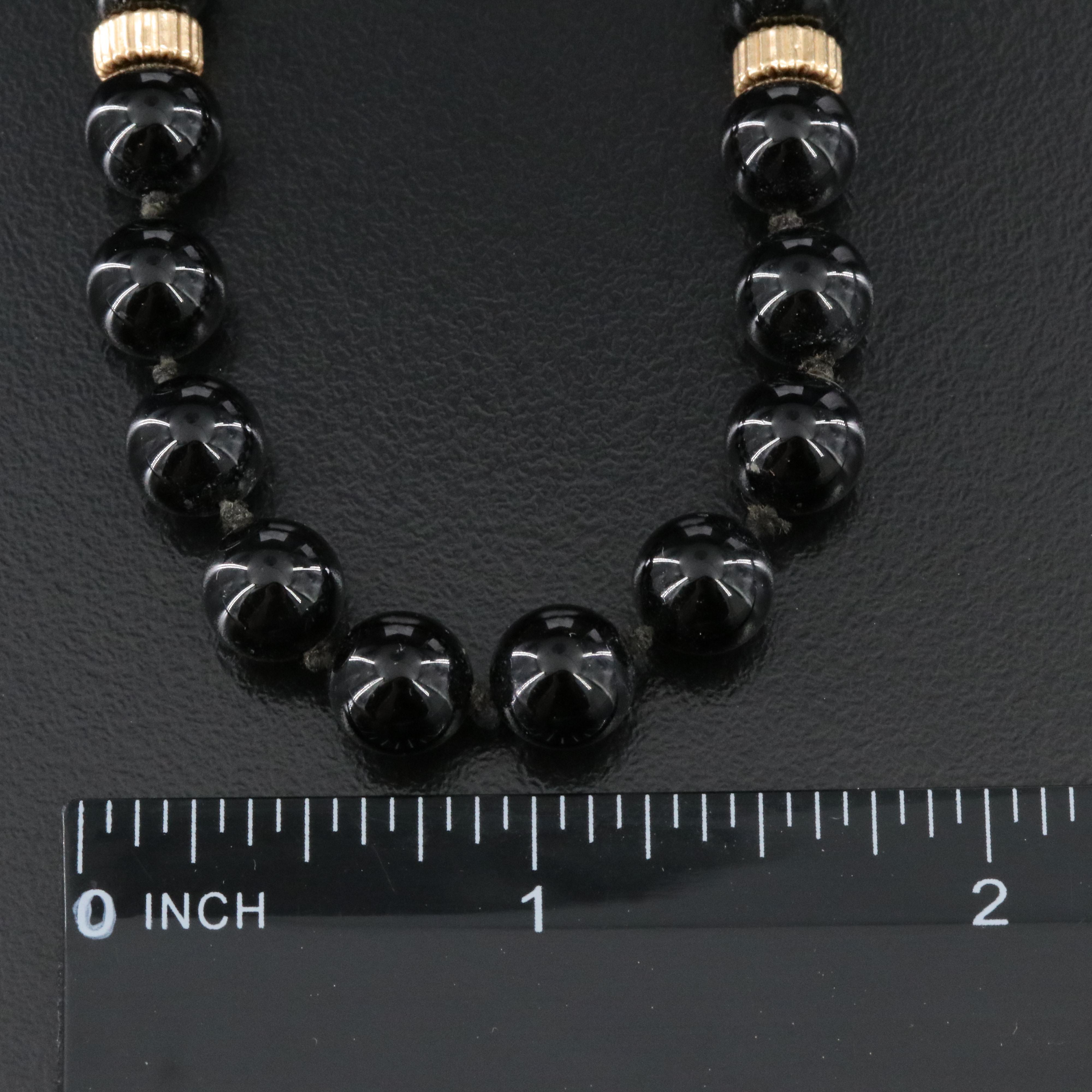 Black Onyx Necklace with 14K Fluted Bead Stations