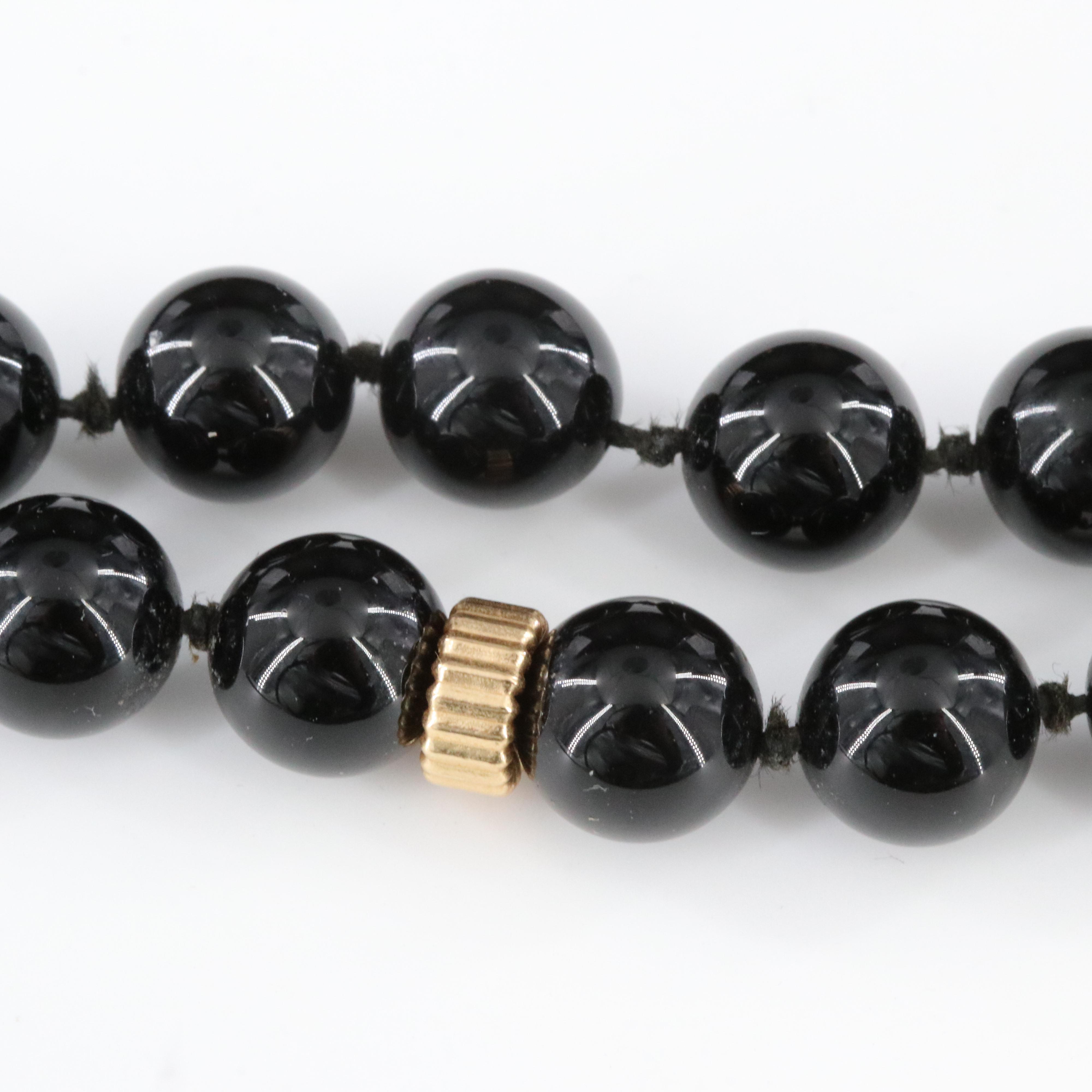 Black Onyx Necklace with 14K Fluted Bead Stations