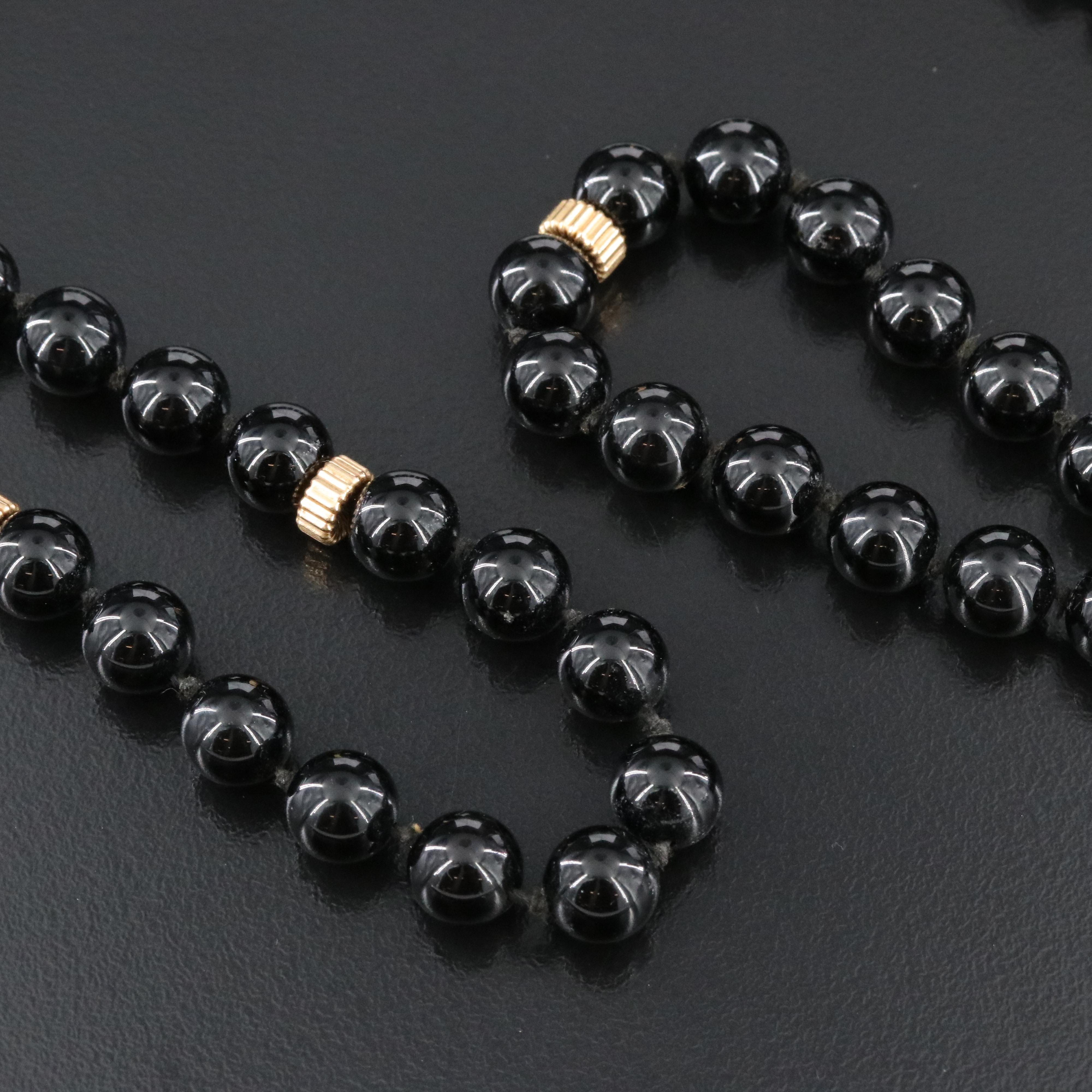 Black Onyx Necklace with 14K Fluted Bead Stations