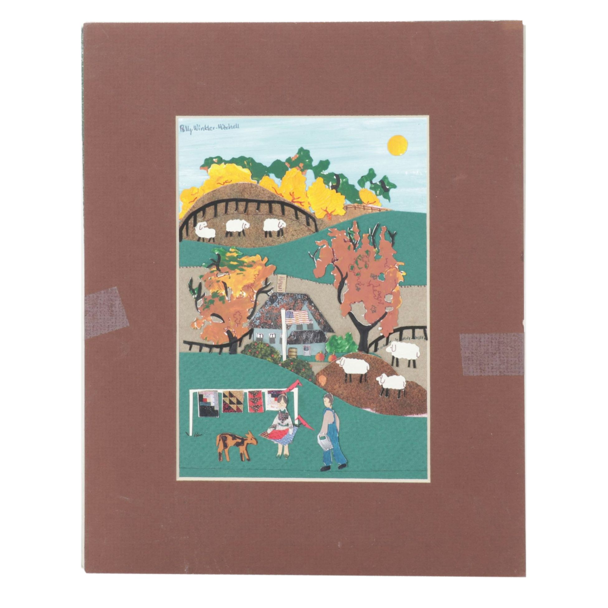 Polly Winkler-Mitchell Paper Collage of Southern Illinois Far, Late 20th Century