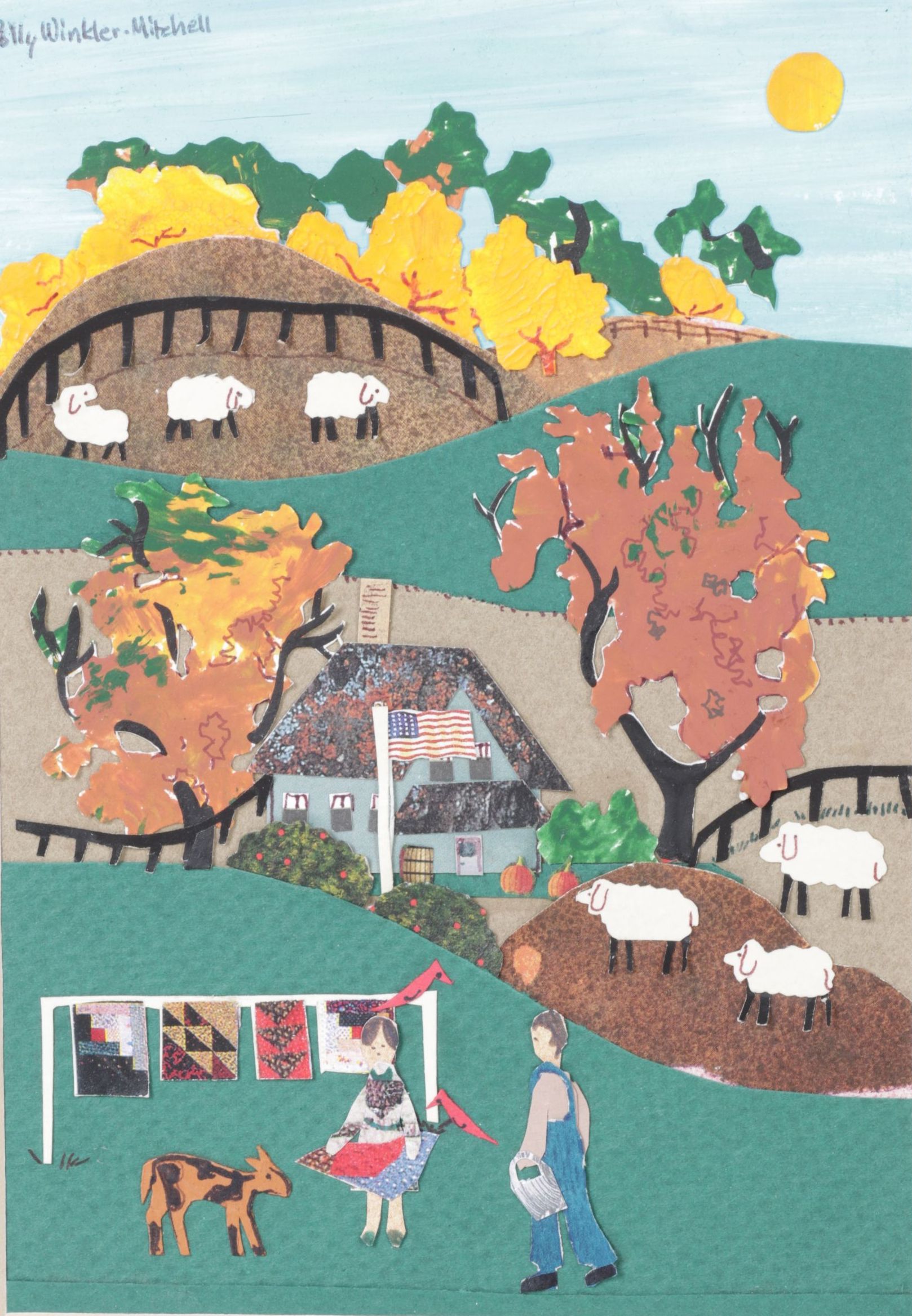 Polly Winkler-Mitchell Paper Collage of Southern Illinois Far, Late 20th Century